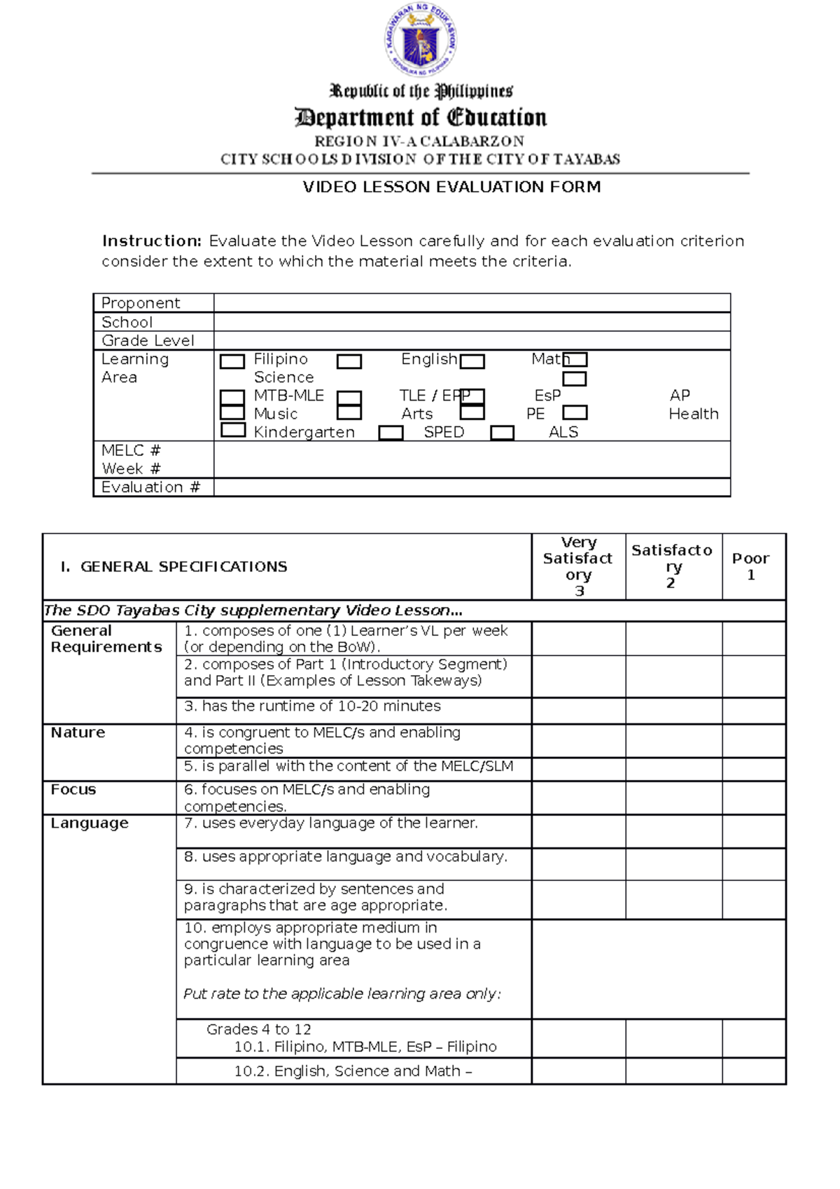 Video- Lesson- Evaluation-TOOL-Oct-2021 - VIDEO LESSON EVALUATION FORM ...