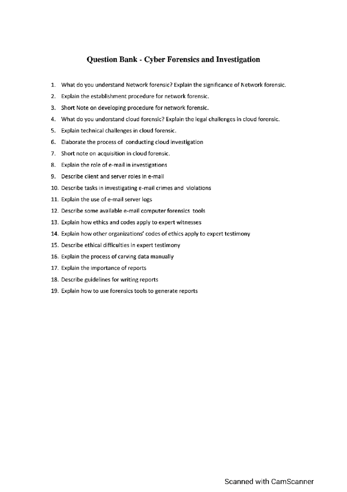 Question Bank CFI IT IS USEFULL FOR UR REFERENCR Cyber Forensics