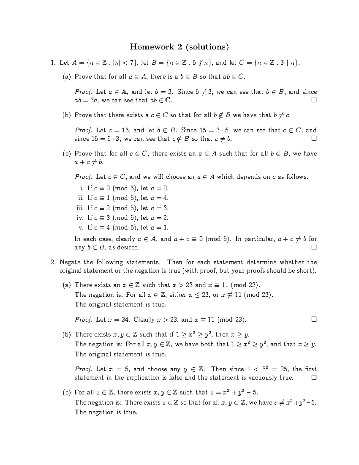 Homework 2Solutions - Homework 2 (solutions) LetA={n∈Z:|n|