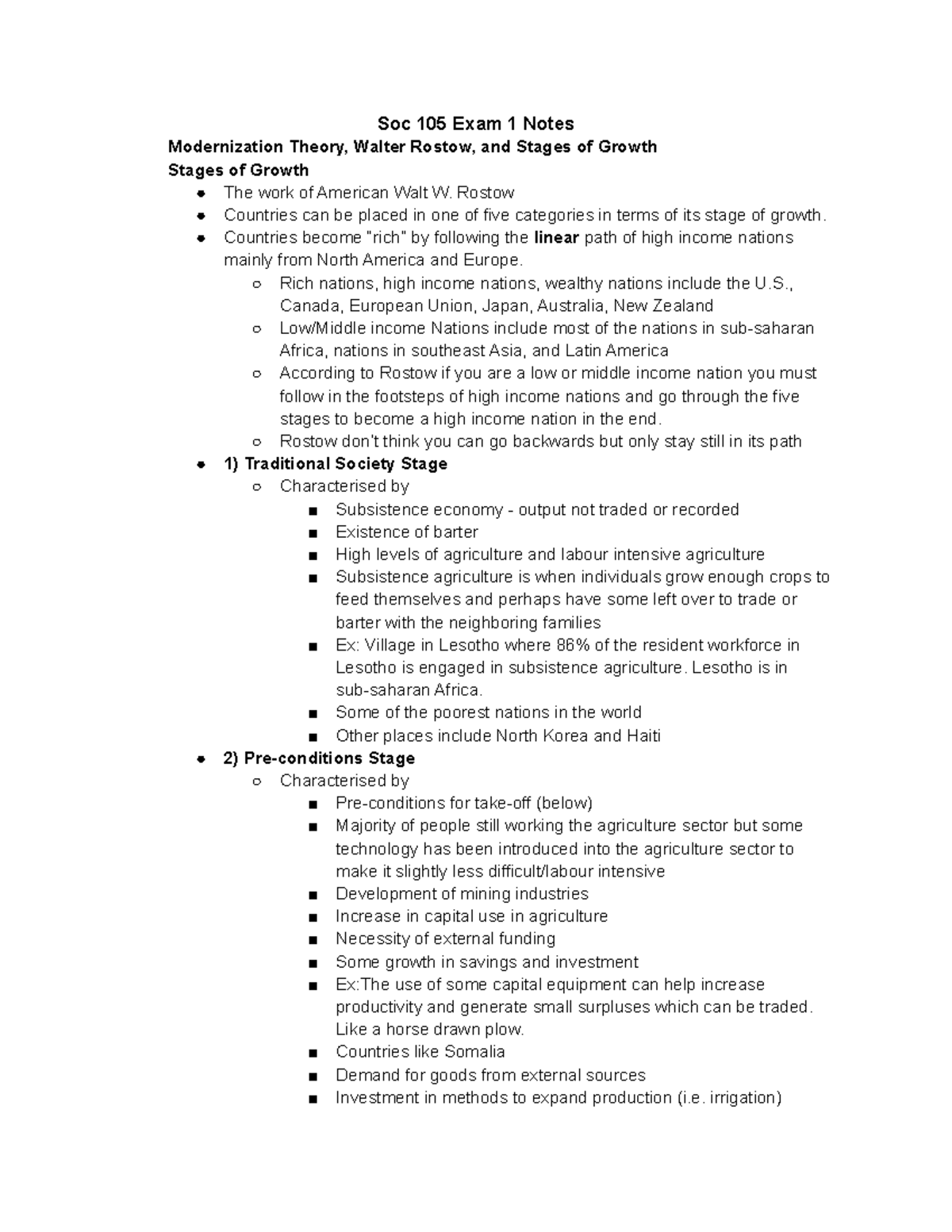 SBU Soc 105 Exam 1 Notes - Soc 105 Exam 1 Notes Modernization Theory ...