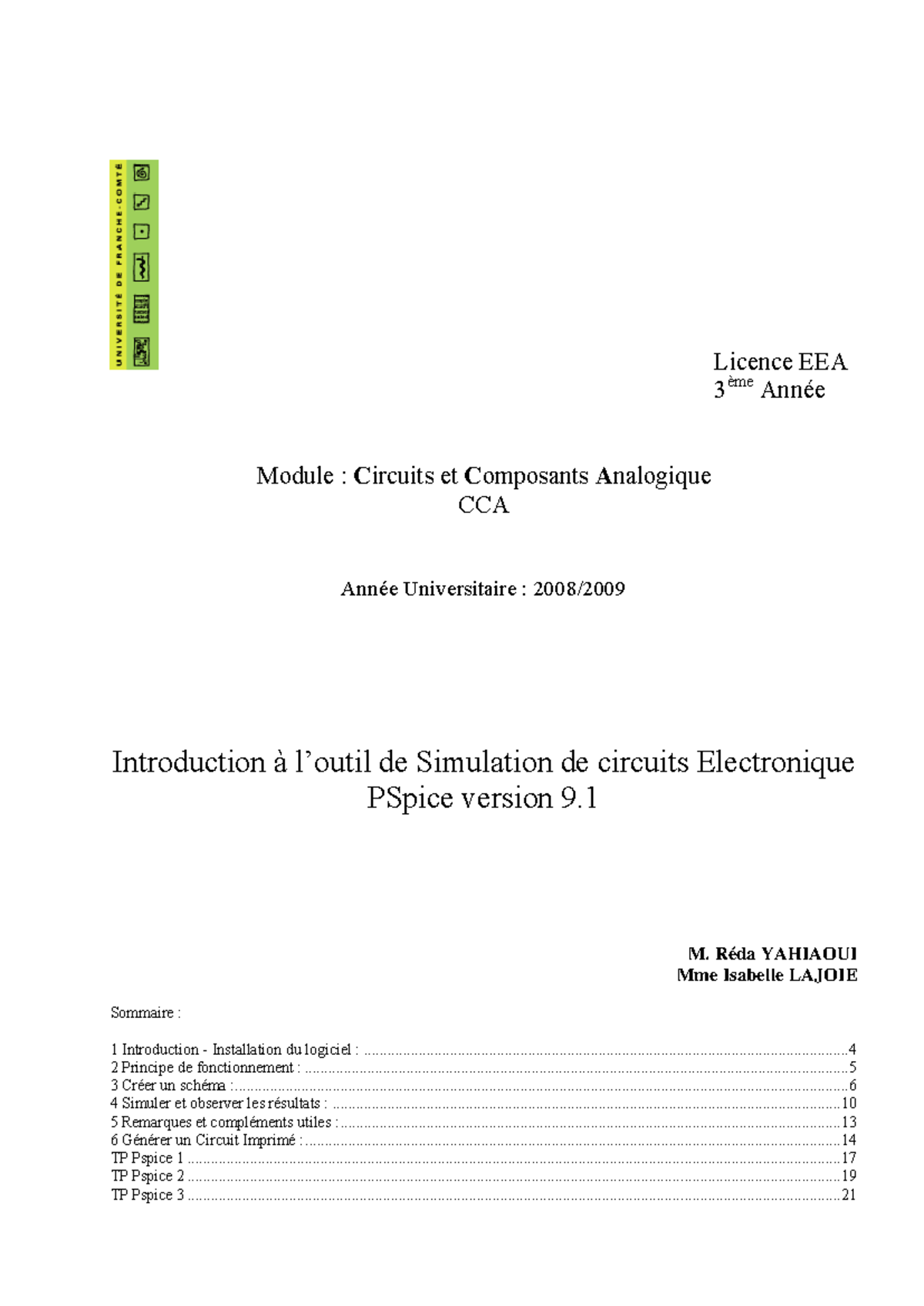 Licence EEA 3 eme Annee Module Circuits - Licence EEA 3 ème Année ...