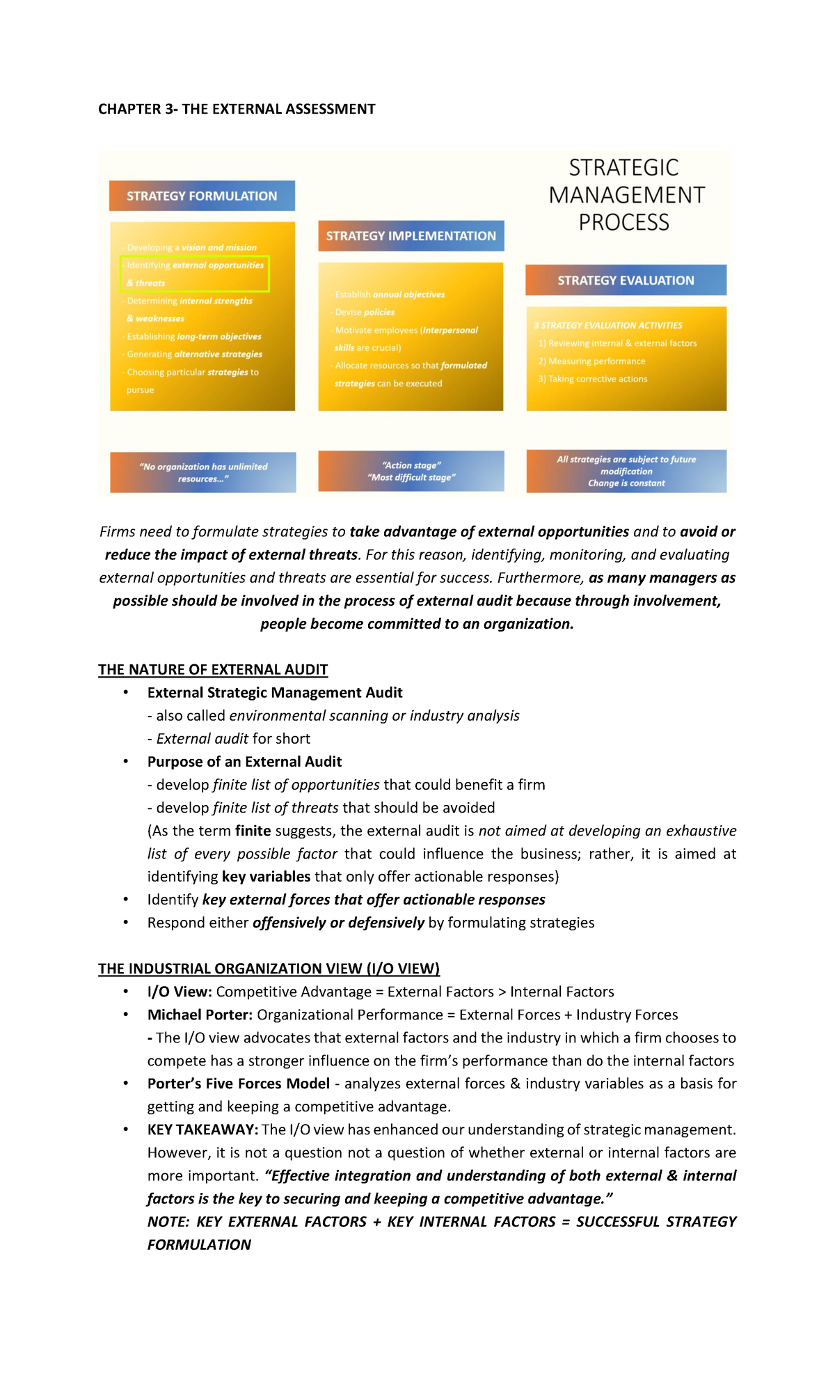 3- External Assessment - CHAPTER 3- THE EXTERNAL ASSESSMENT Firms need ...