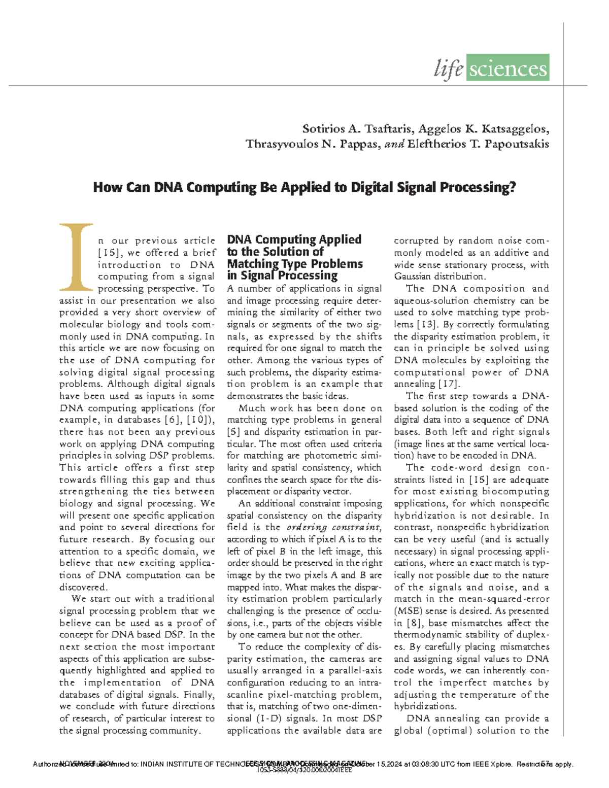 How can DNA computing be applied to digital signal processing - IEEE ...