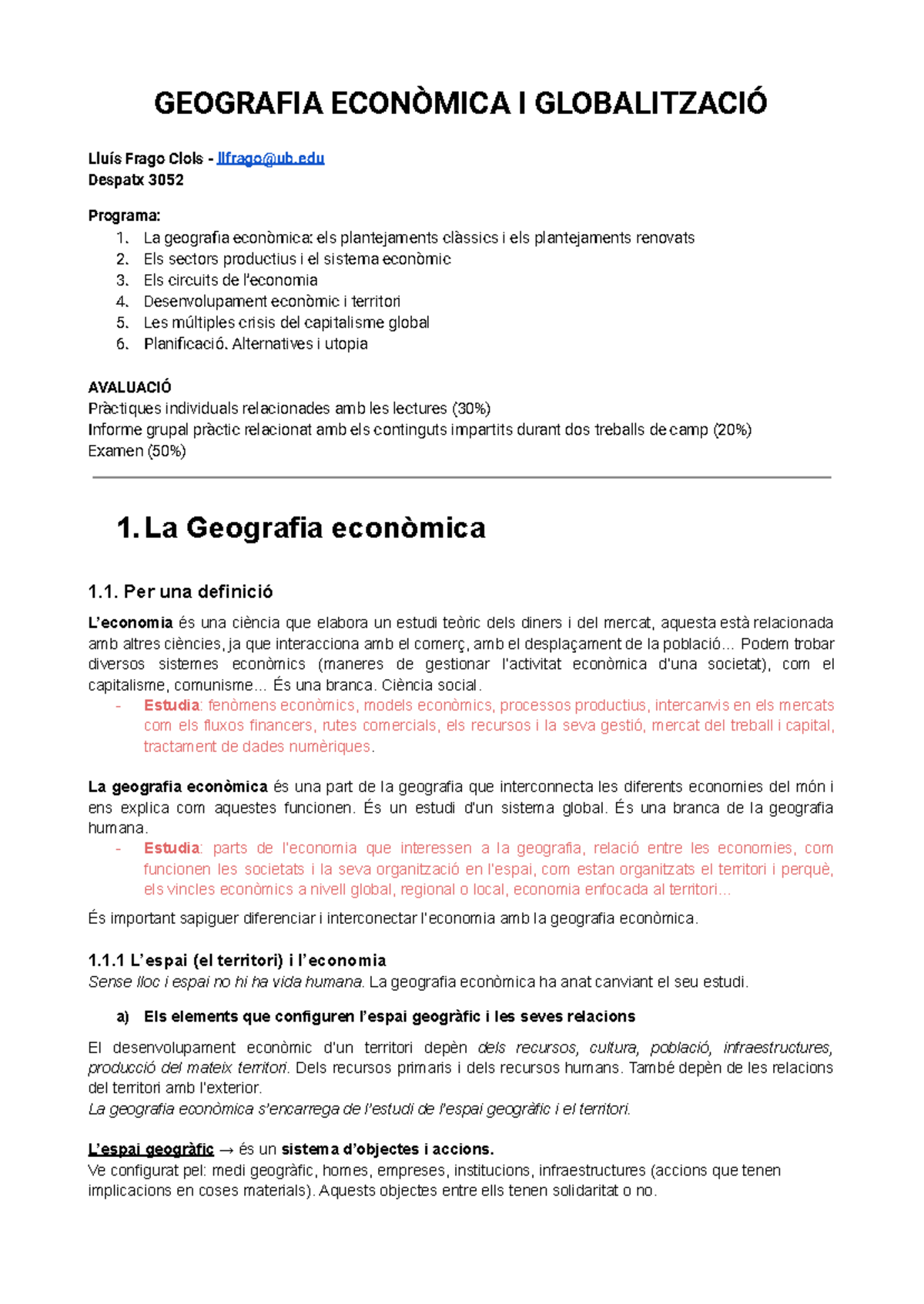 TEMA 1 2 ECO - GEOGRAFIA ECONÒMICA I GLOBALITZACIÓ Lluís Frago Clols ...