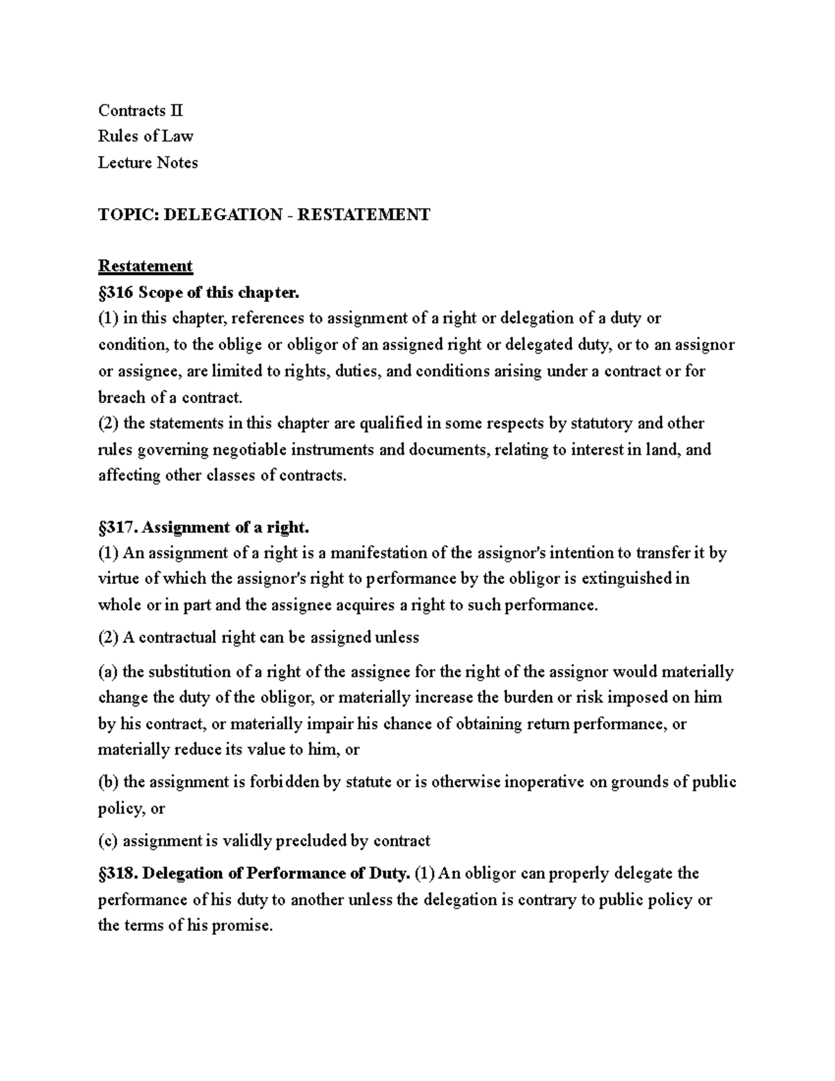 Delegation Restatement Rules Contracts II Rules of Law Lecture