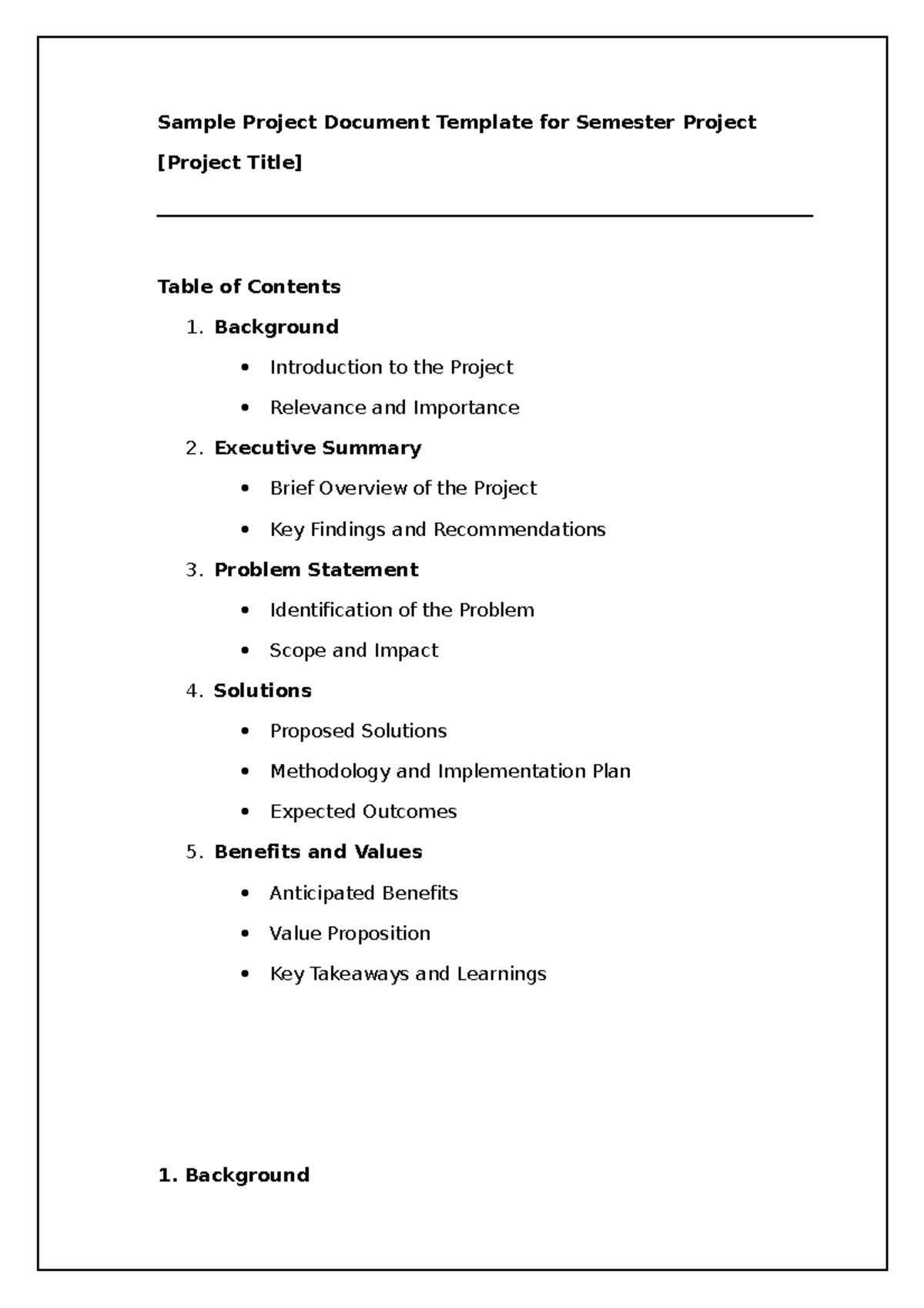 Sample Project Template - Sample Project Document Template for Semester ...