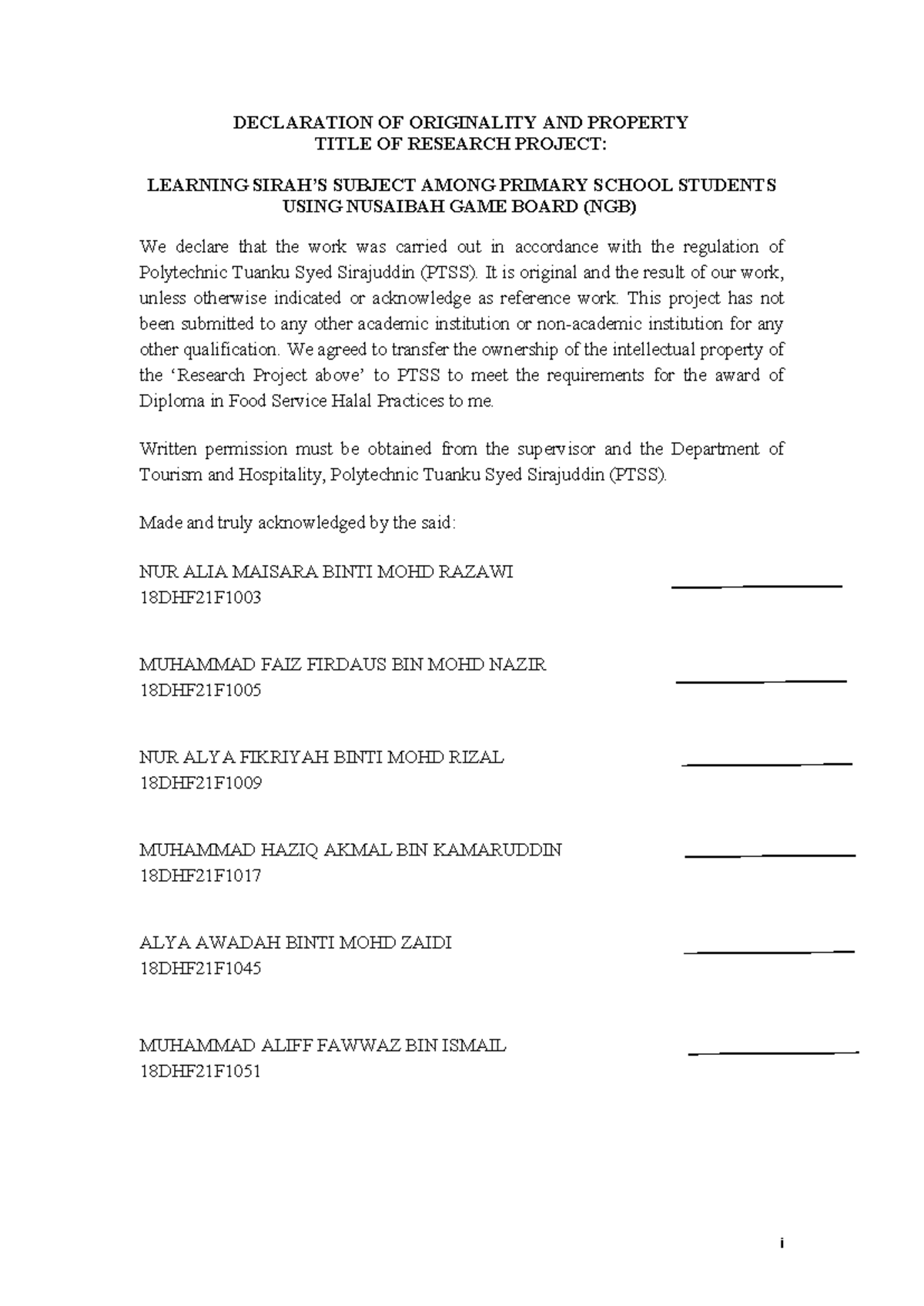 FYP - i DECLARATION OF ORIGINALITY AND PROPERTY TITLE OF RESEARCH ...
