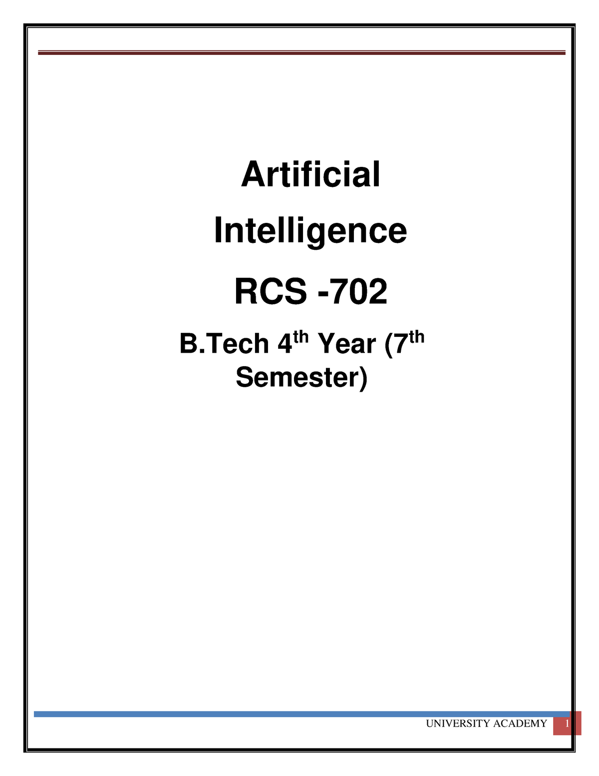 AI Important Questions - Artificial Intelligence RCS - B 4th Year (7th ...