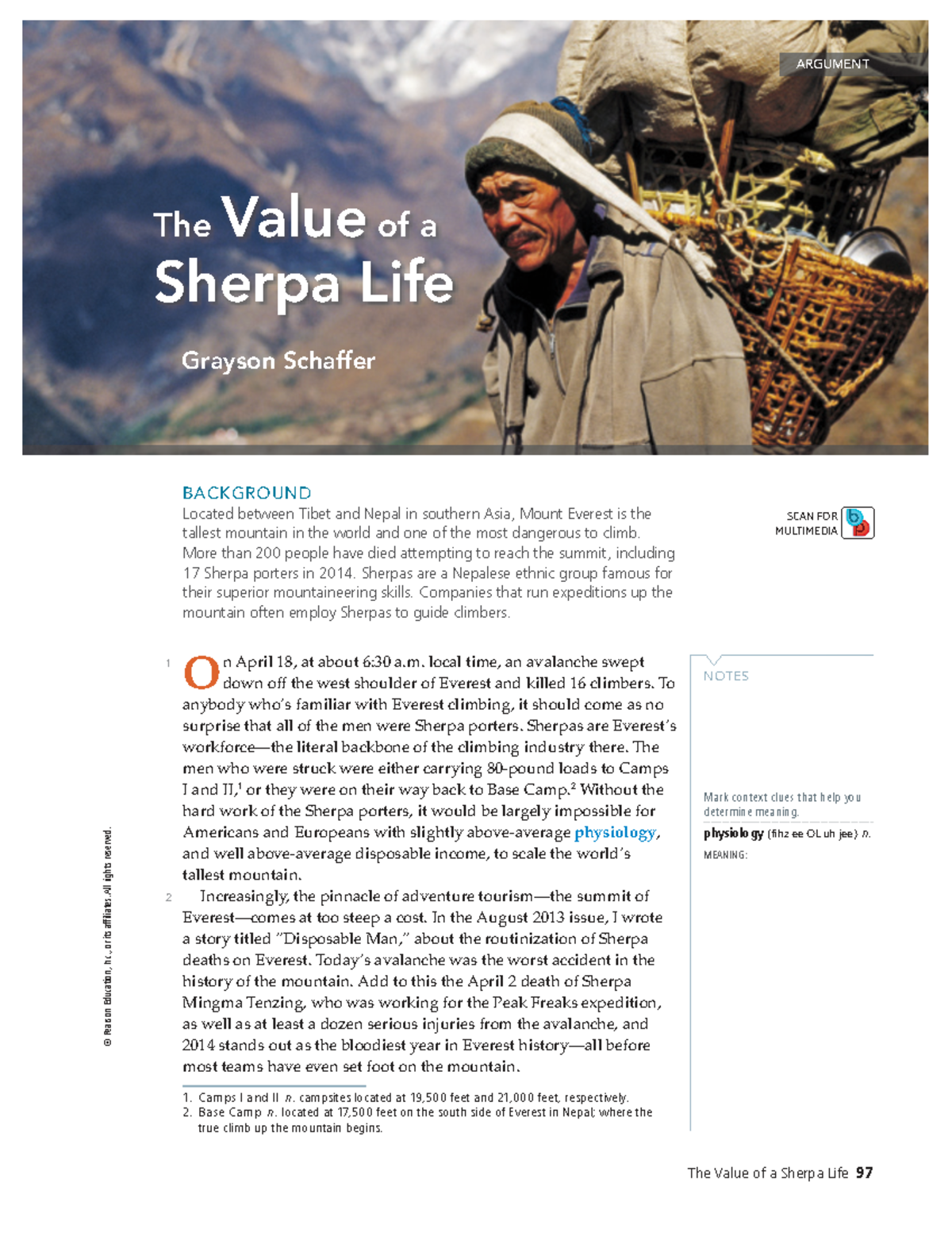 The value of a sherpa life 1 © Pearson Education, Inc., or its affiliates. All rights reserved