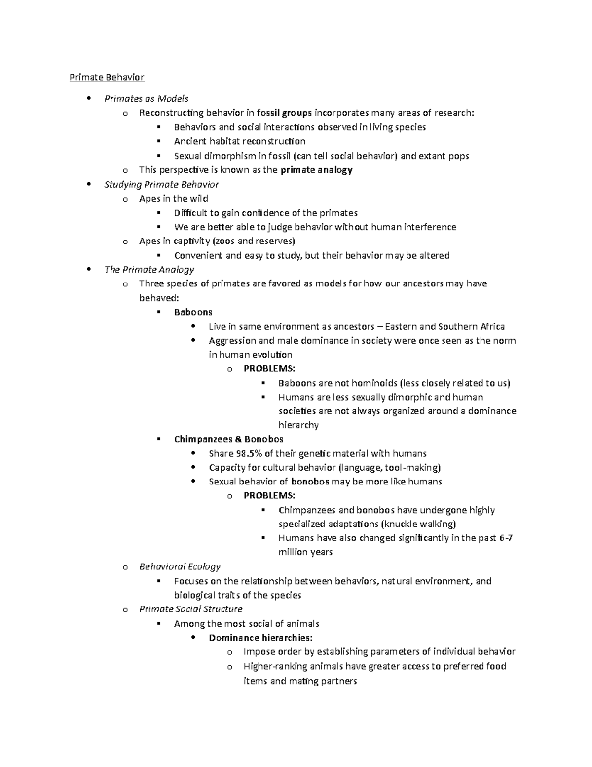 Chapter 4 - Primate Behavior - Lecture - Primate Behavior Primates as ...