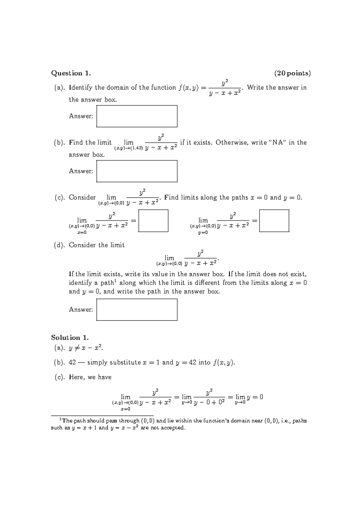 MH1811 2024a midterm answer key - Question 1. (20 points) (a). Identify ...