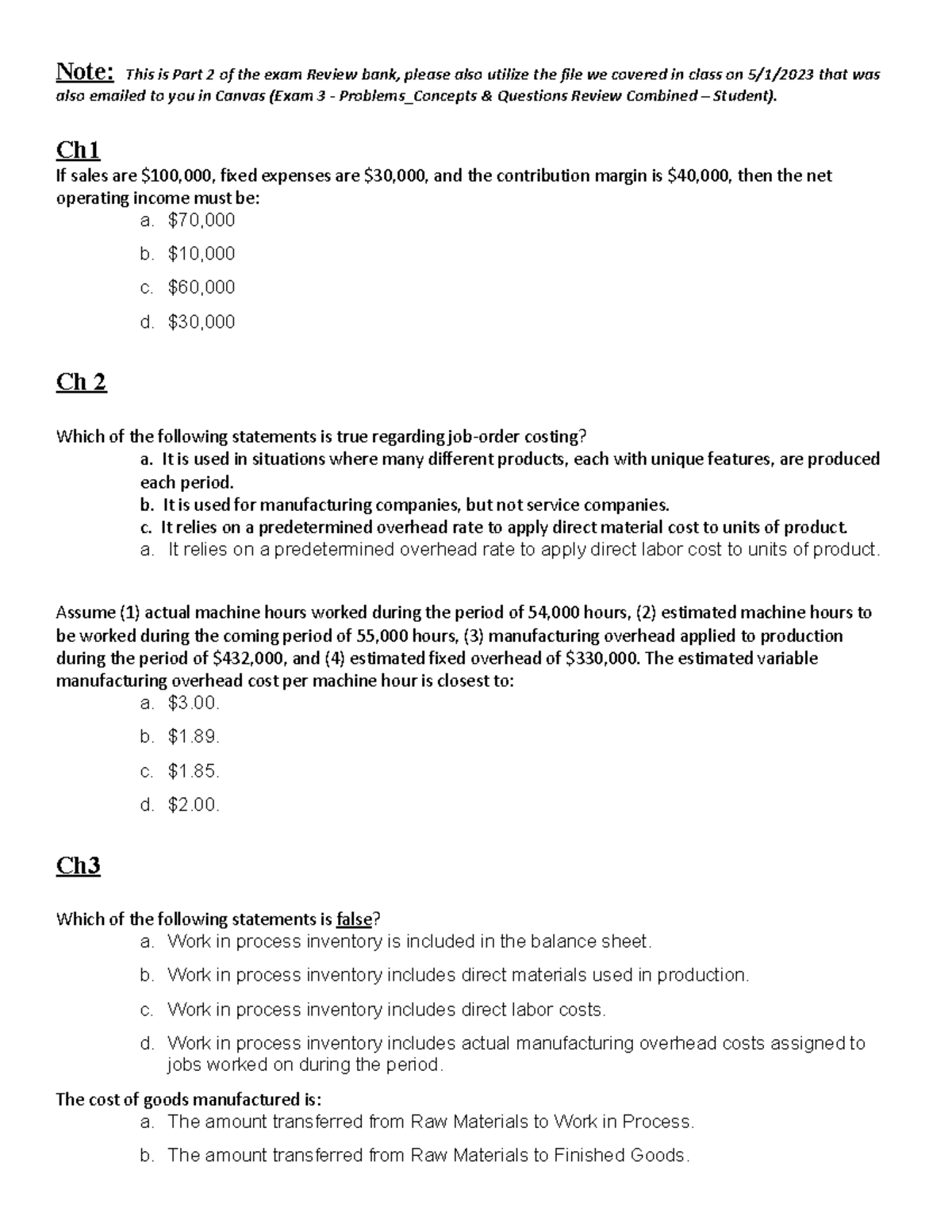 Exam 3 - Part 2 Review - Student-6 - Note: This is Part 2 of the exam ...