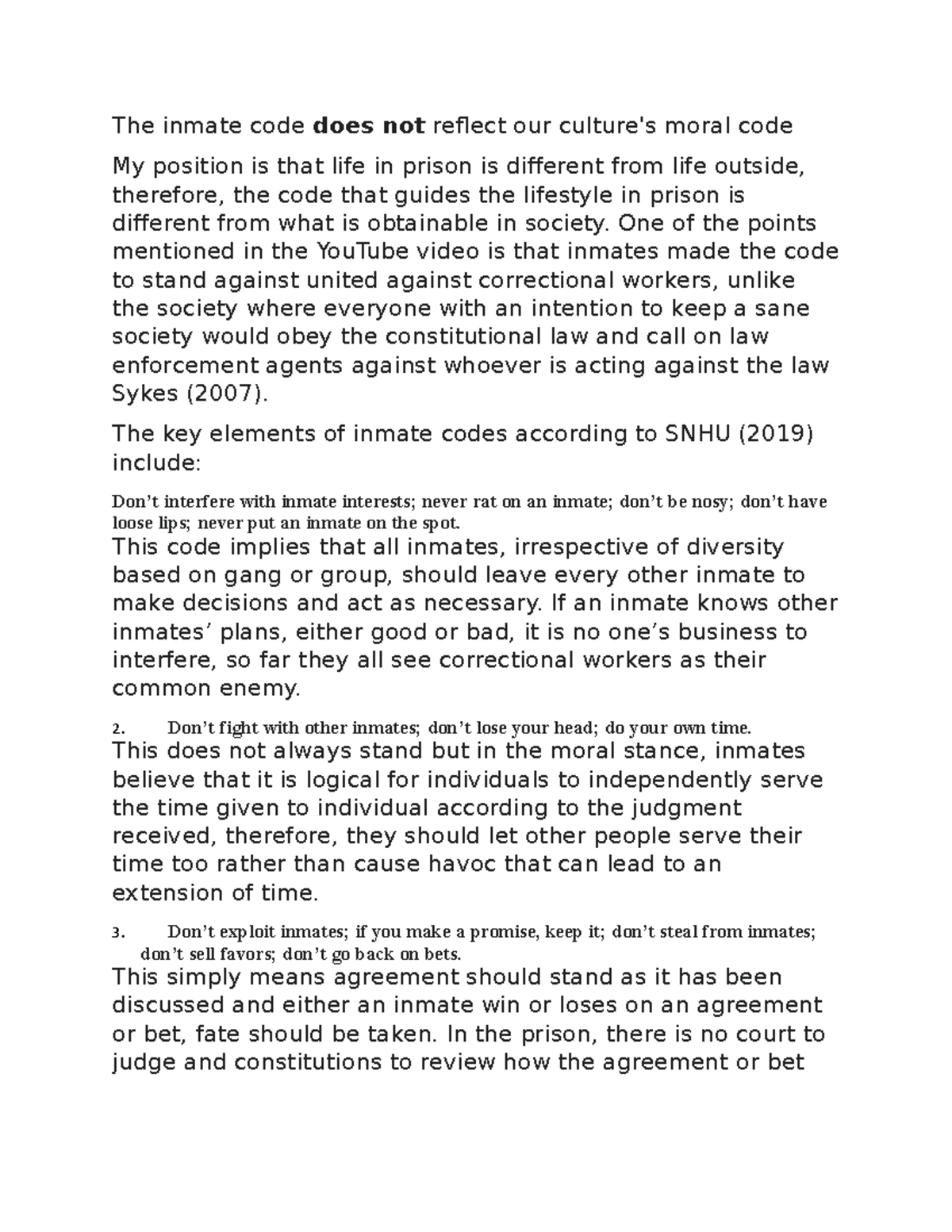 Discussion - The inmate code - The inmate code does not reflect our ...