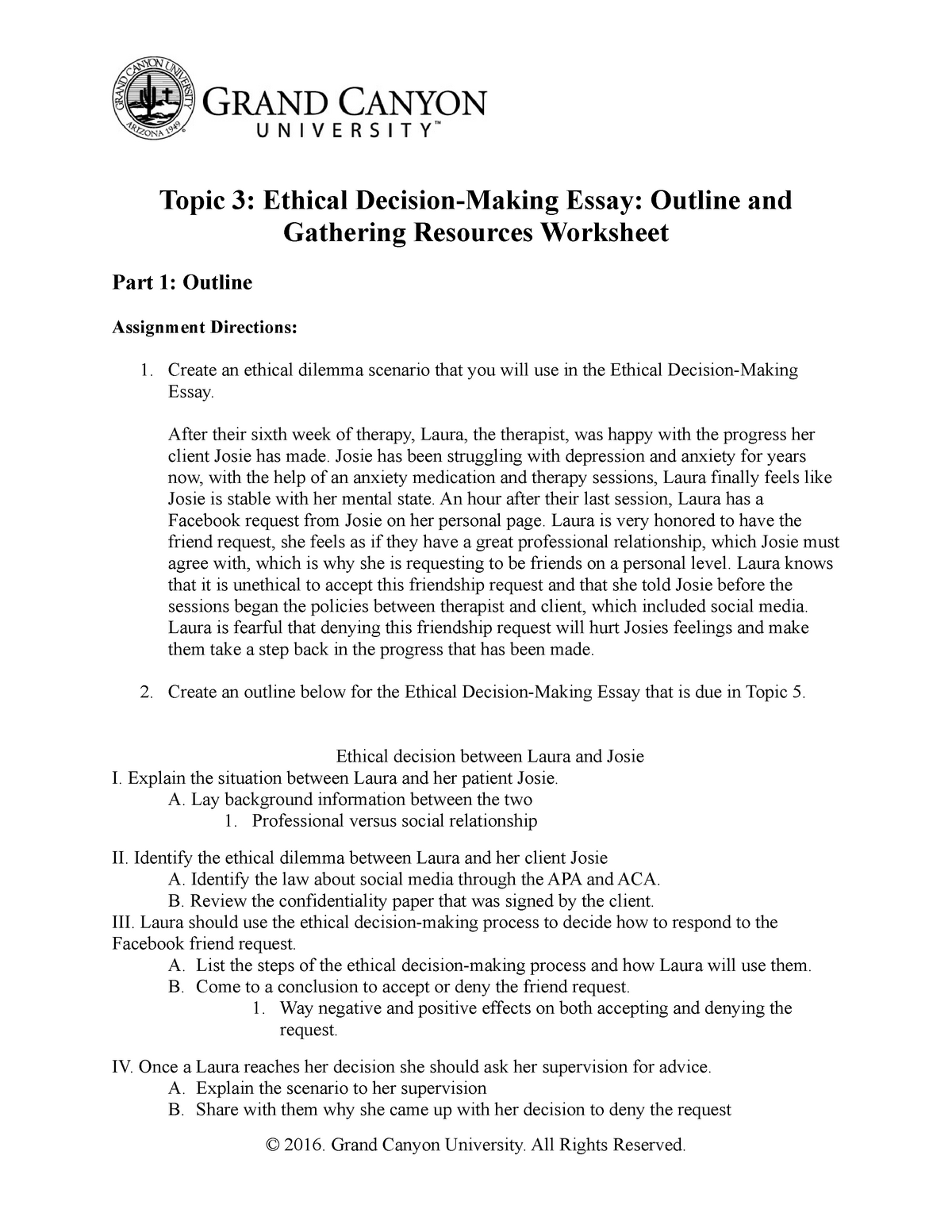 ethical decision making essay outline and gathering resources worksheet