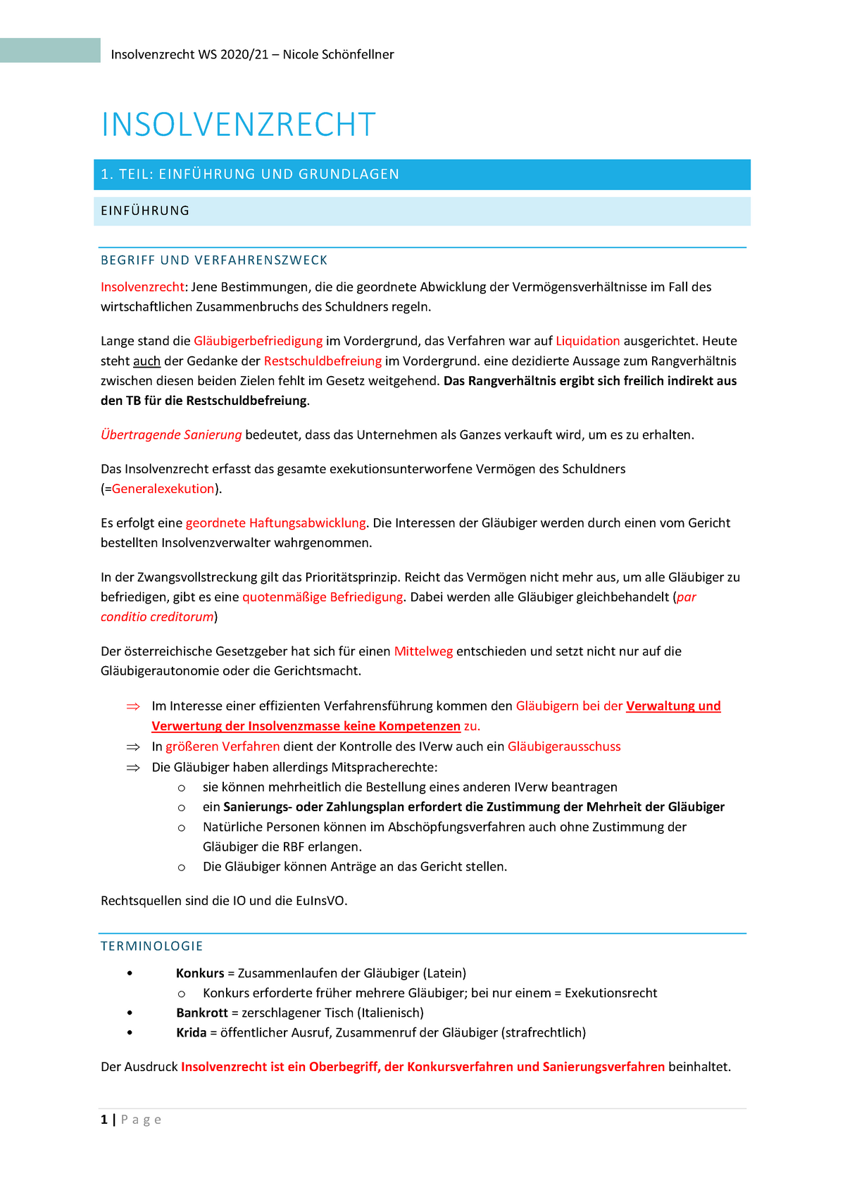 Zusammenfassung Bis Zur Zwischenklausur - INSOLVENZRECHT 1. TEIL ...