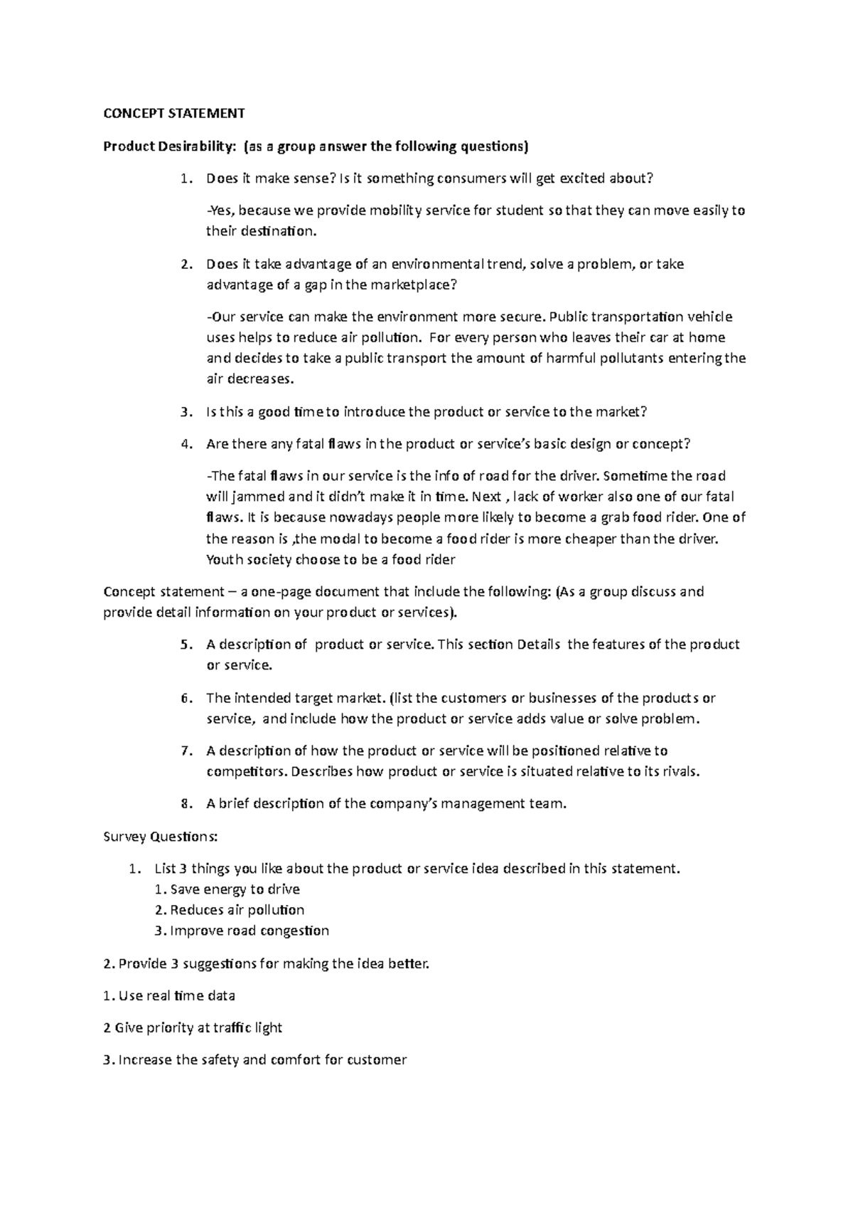 Concept Statement Assignment FOR Approval CONCEPT STATEMENT Product