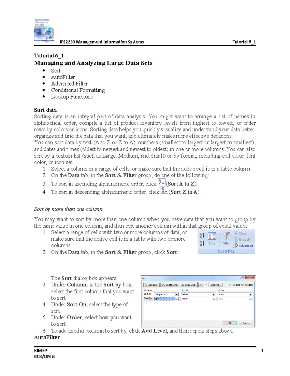 Tutorial MIS number 6_1 - IFS2230 Management Information Systems ...