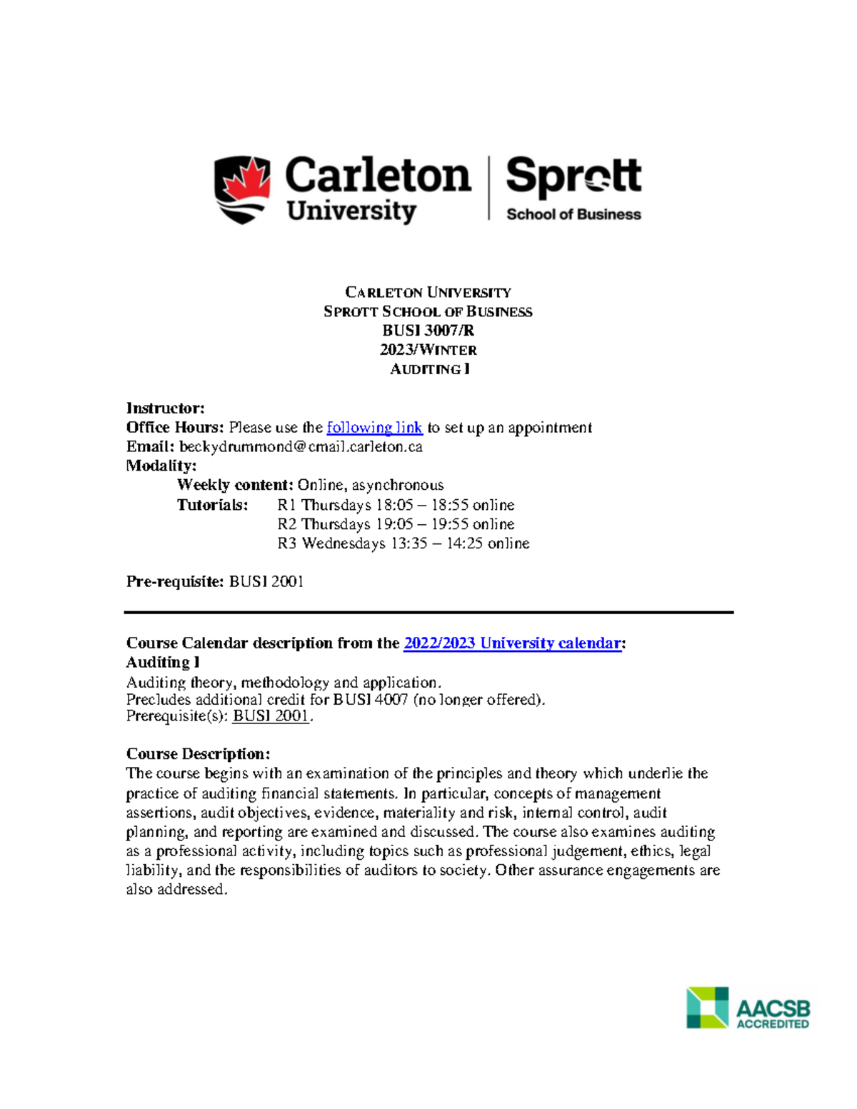3007R W23 Course Outline revised - CARLETON UNIVERSITY SPROTT SCHOOL OF ...