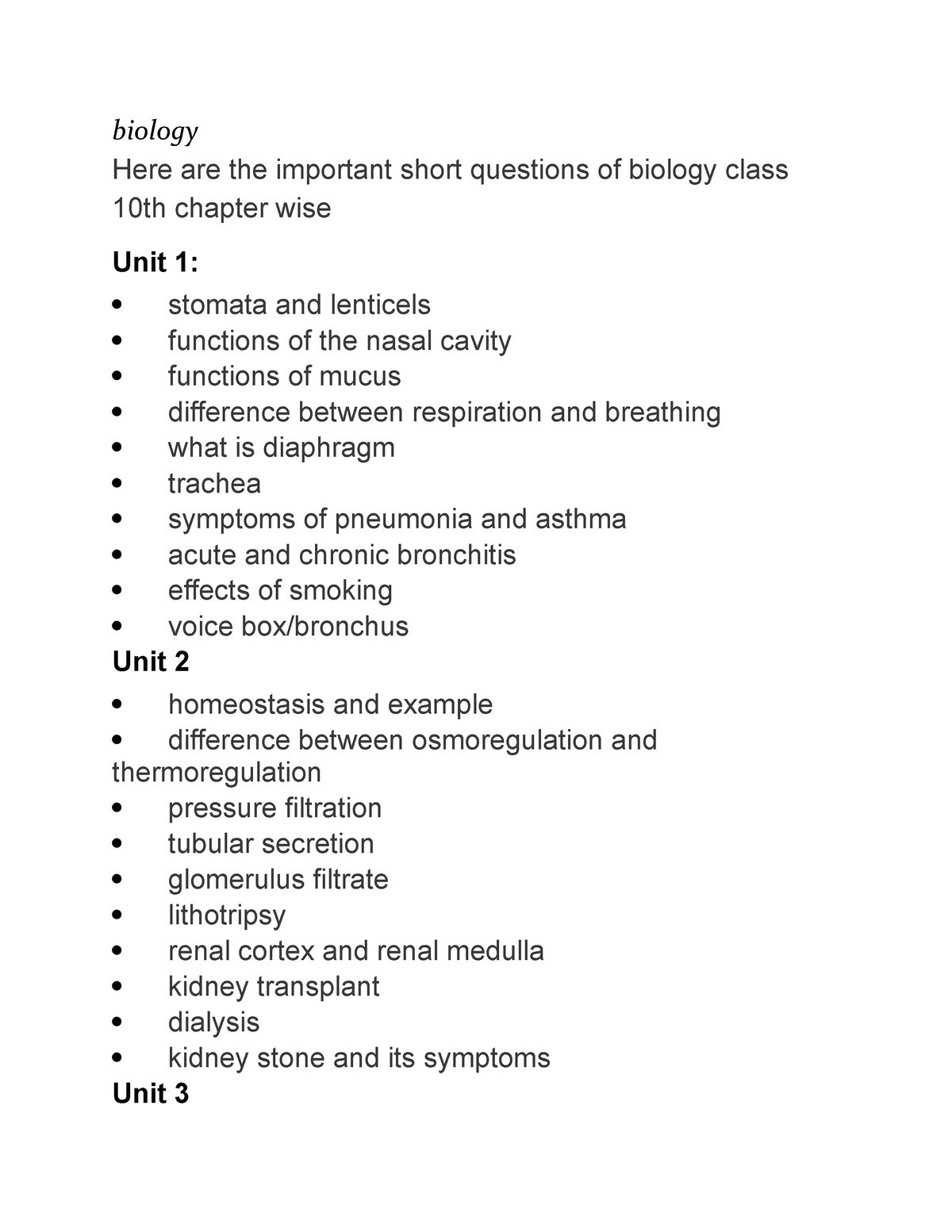 Biology - Biology Here Are The Important Short Questions Of Biology ...