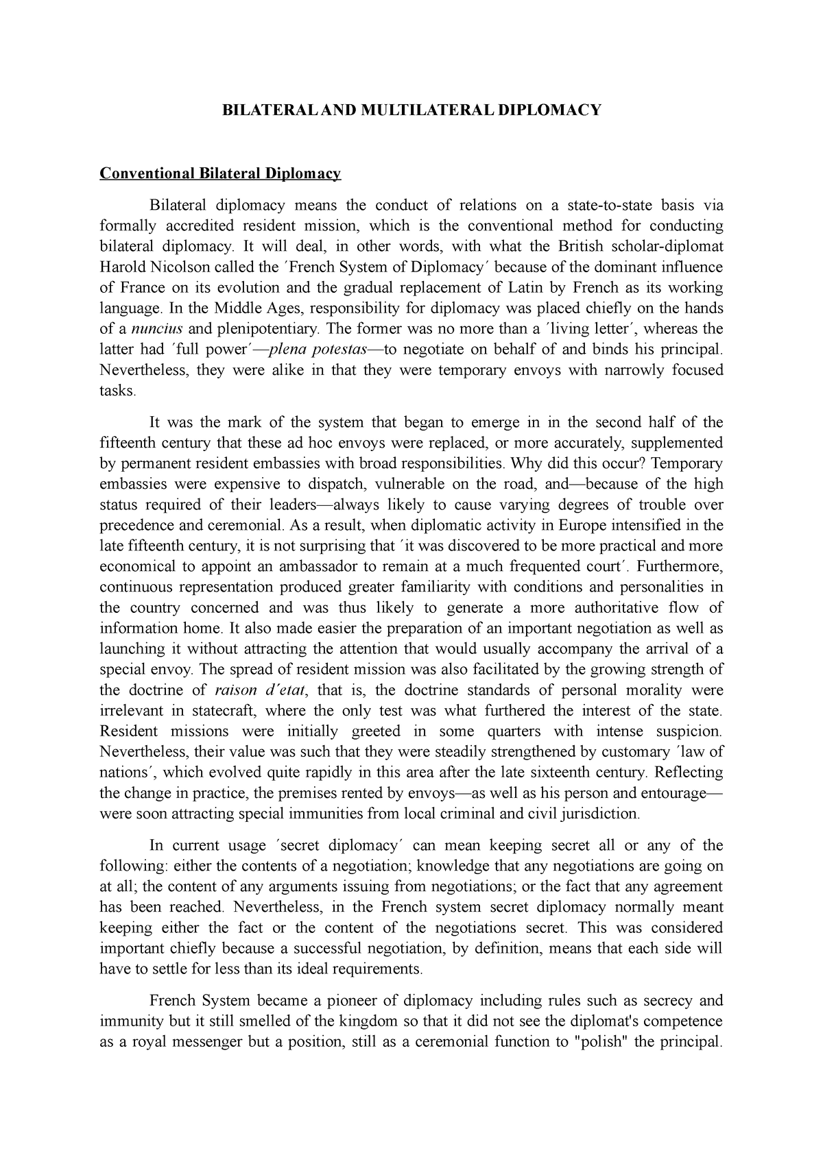 4 Bilateral And Multilateral Diplomacy - BILATERAL AND MULTILATERAL ...