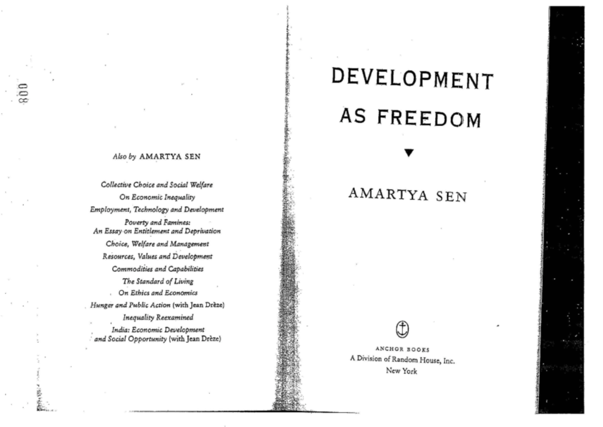Amartya Sen, Development as Freedom Reading - Making sense of politics ...