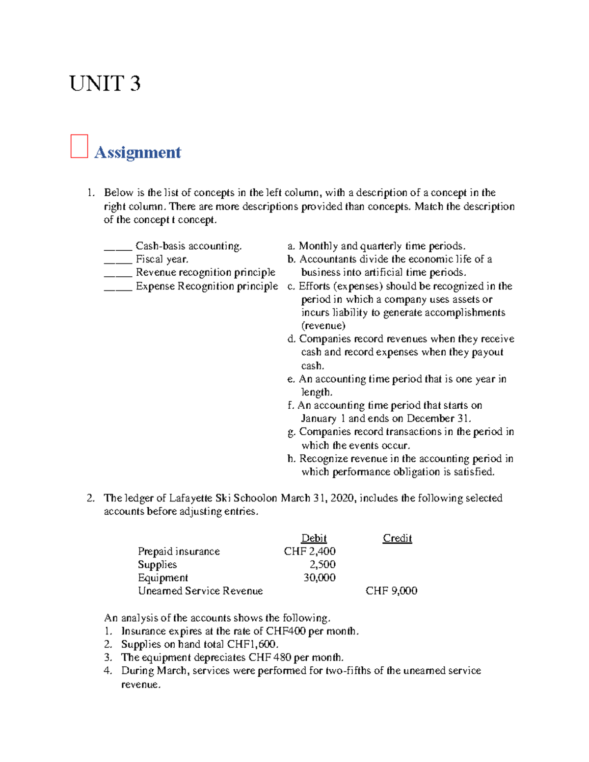 Assignment 3 Accounting class UNIT 3 ฀ Assignment Below is the list