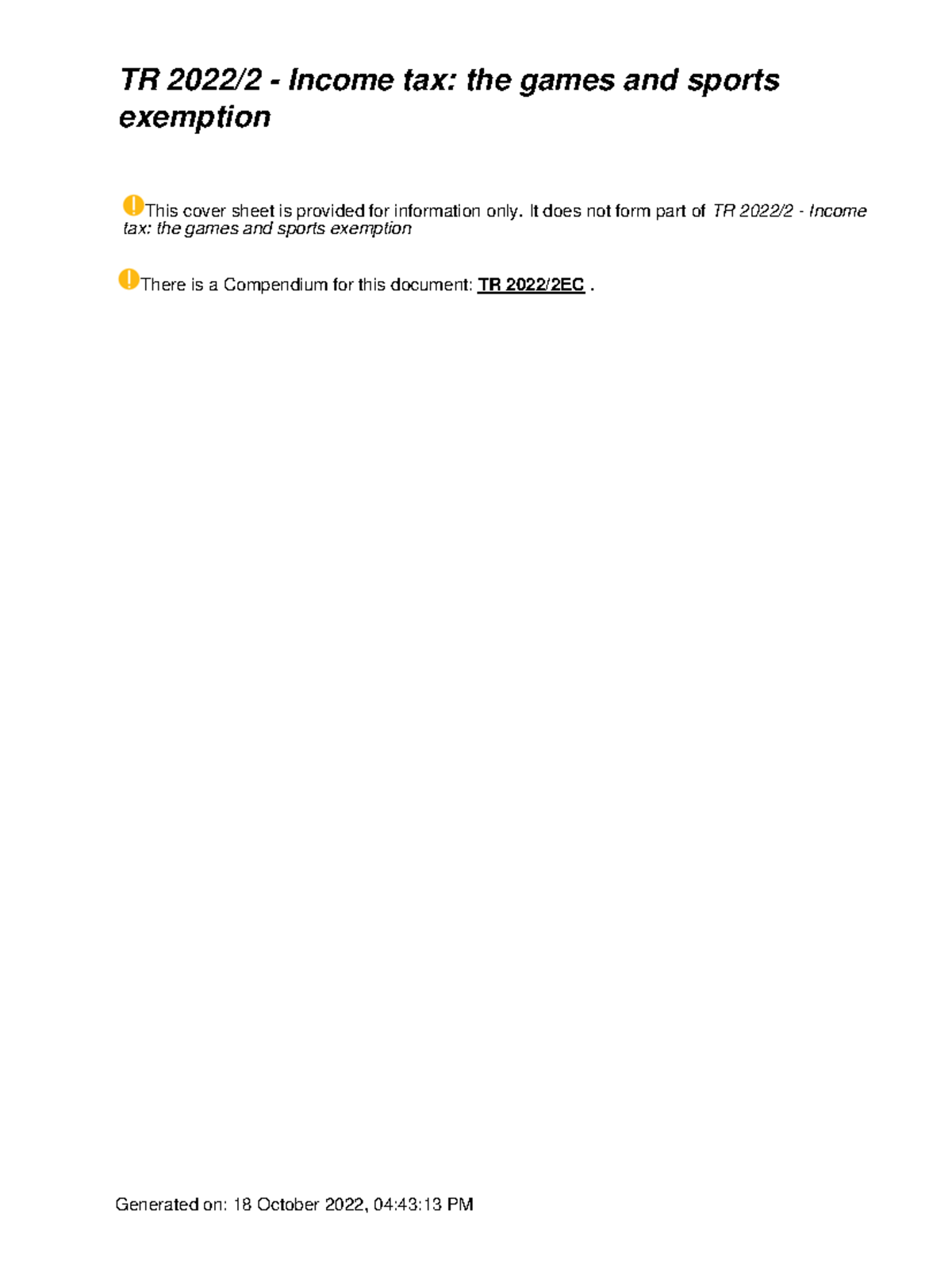 Tr2022002 tax TR 2022/2 tax the games and sports