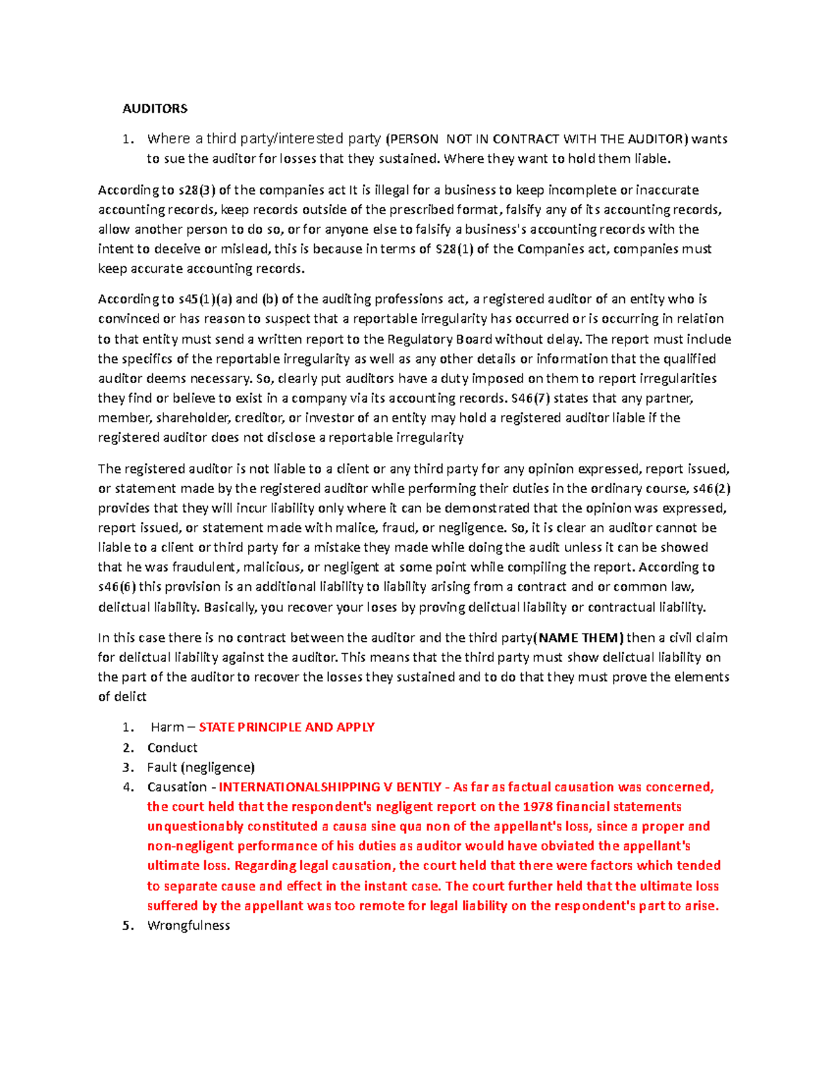 Auditors Question template - AUDITORS Where a third party/interested ...
