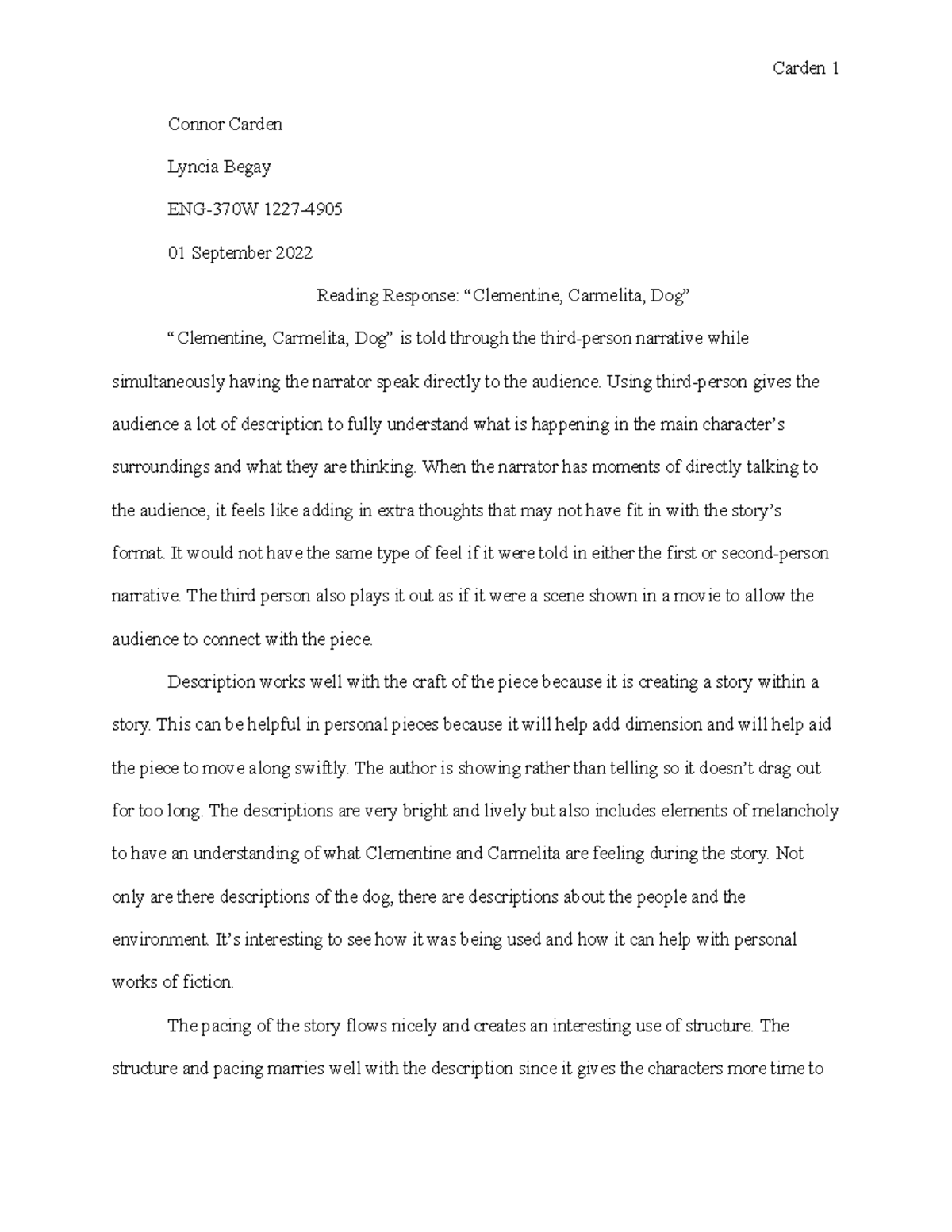 Clementine, Carmelita, Dog Carden 1 Connor Carden Lyncia Begay ENG