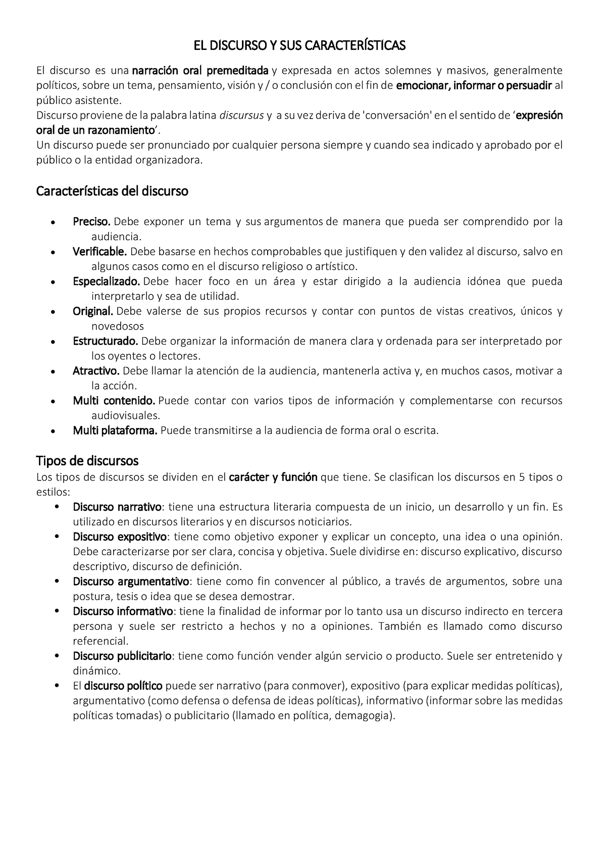 EL Discurso Y SUS Características-sesión 3 - EL DISCURSO Y SUS ...