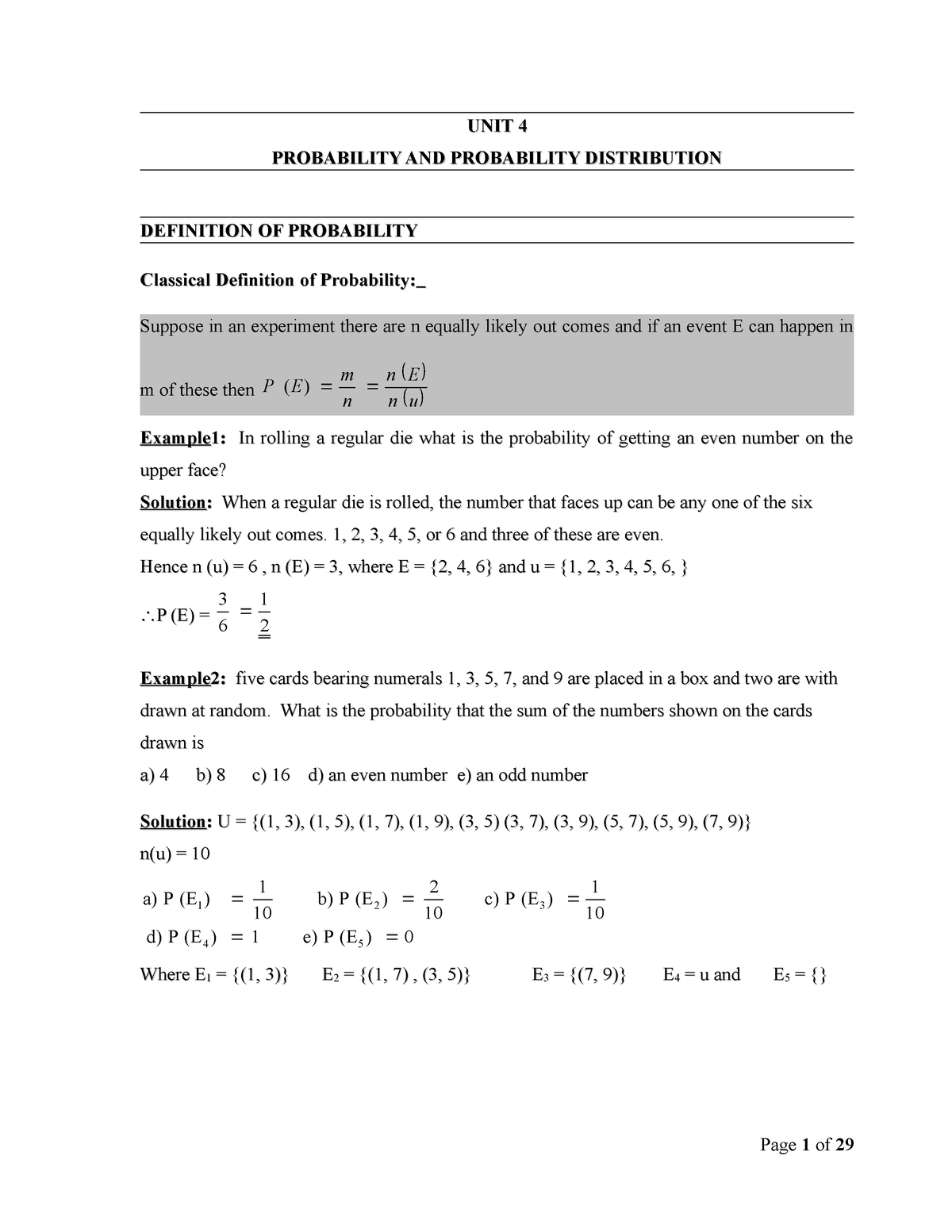 UNIT 4 Stat I - Lecture Notes 4 - UNIT 4UNIT 4 PROBABILITY AND ...