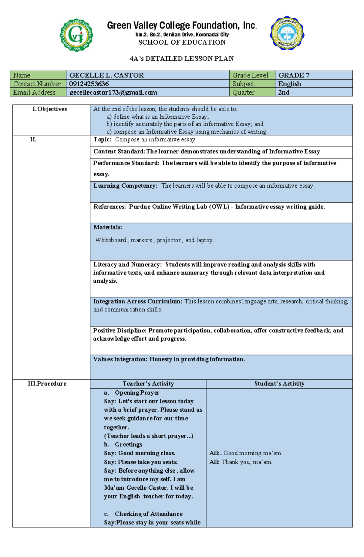 Final- Lesson-PLAN - Green Valley College Foundation, Inc. Km, Bo ...