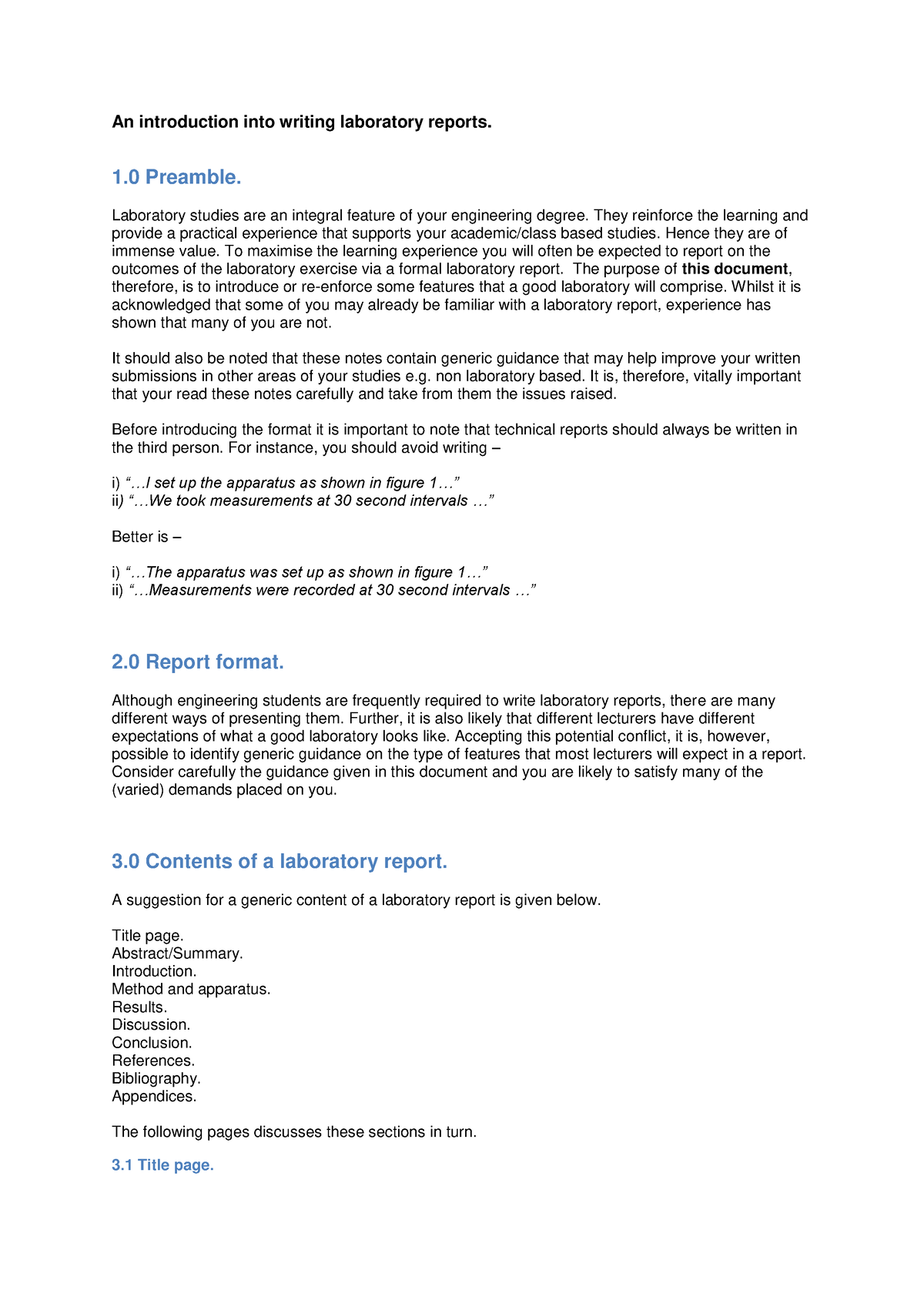 An Introduction Into Writing Laboratory Reports-1 - 1 Preamble ...