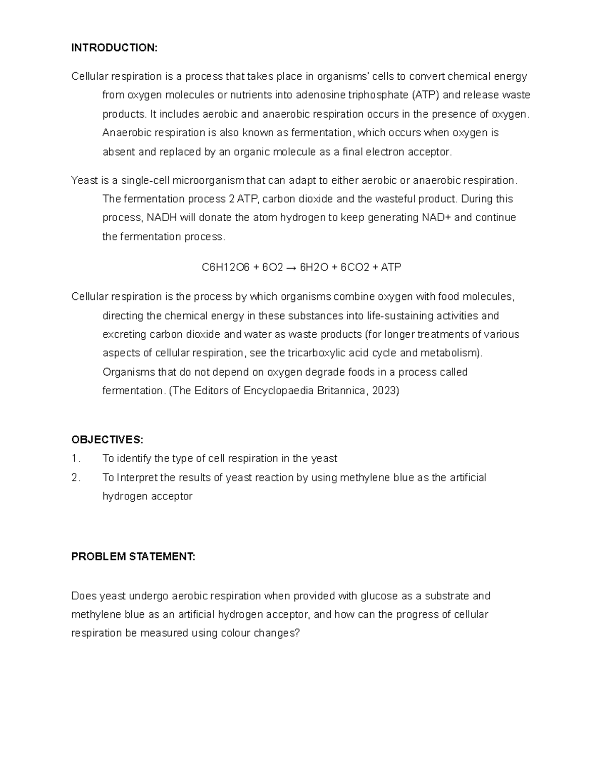 BIO 150 Final Lab2 - ....... - INTRODUCTION: Cellular Respiration Is A ...