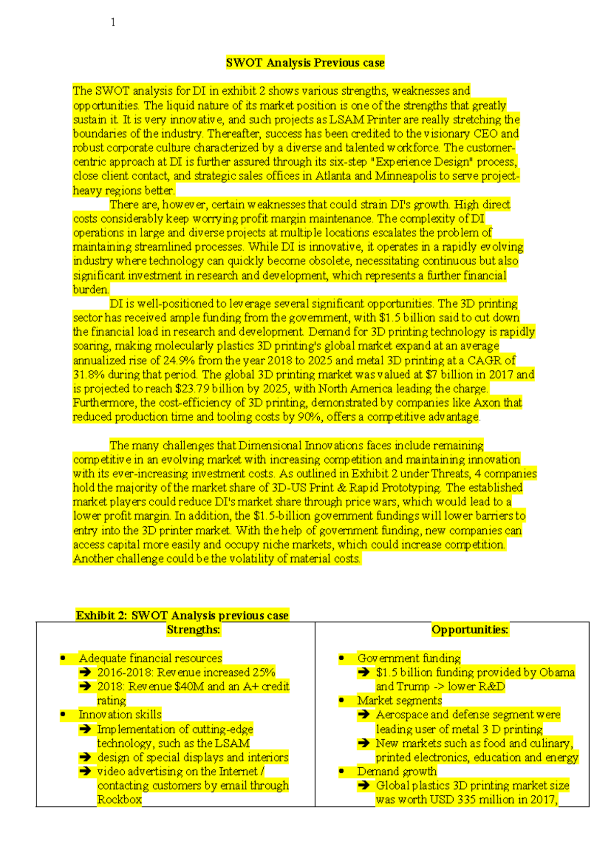 258590-SWOT-Analysis-Example-docx - SWOT Analysis Previous case The ...