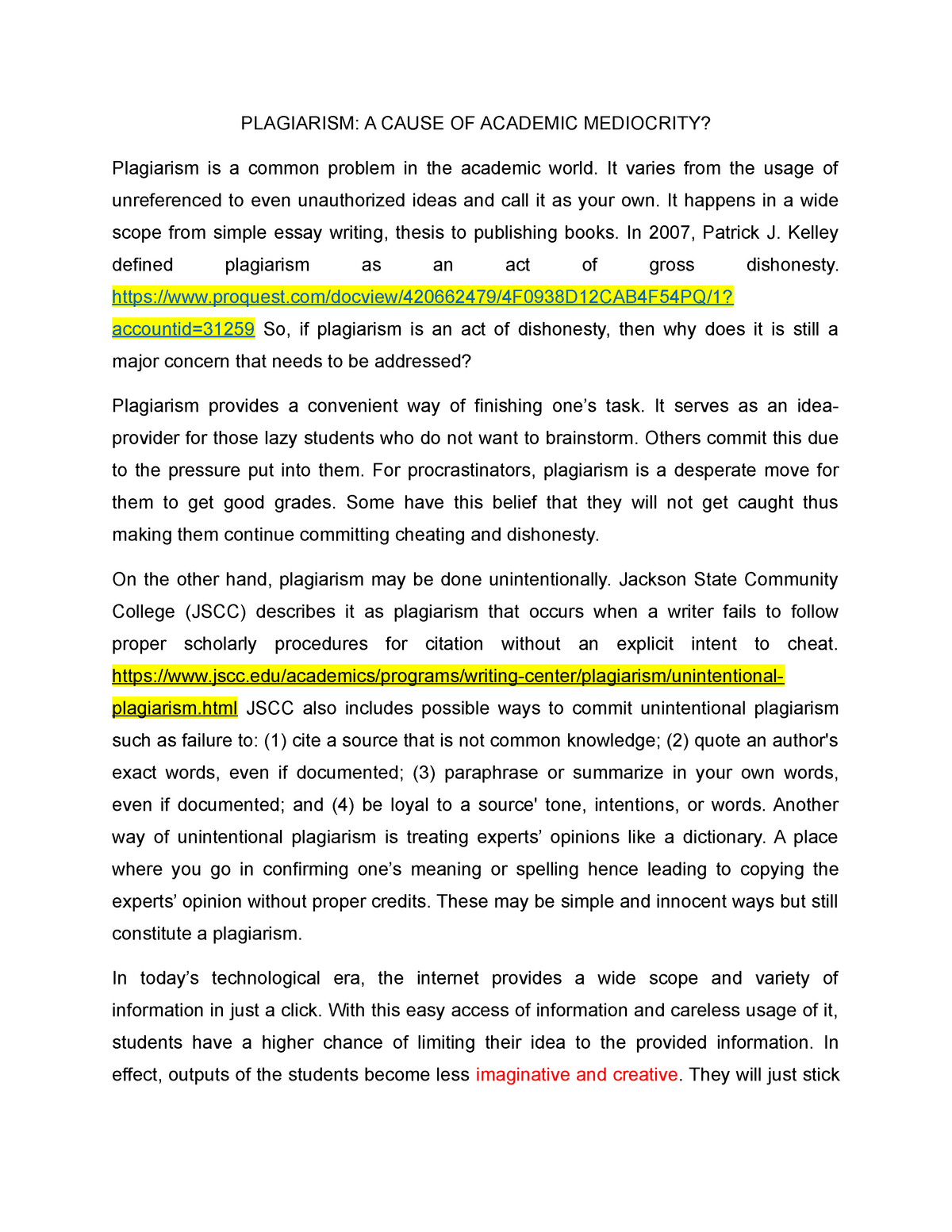 plagiarism in university essay