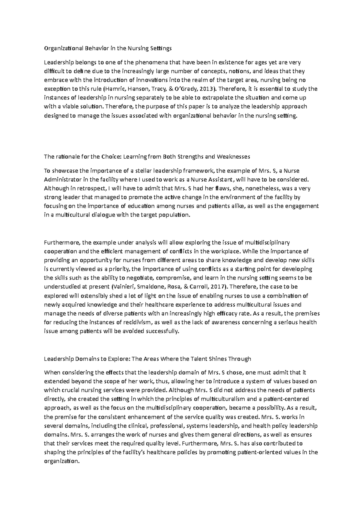 Course hero 7 - Organizational Behavior in the Nursing Settings ...