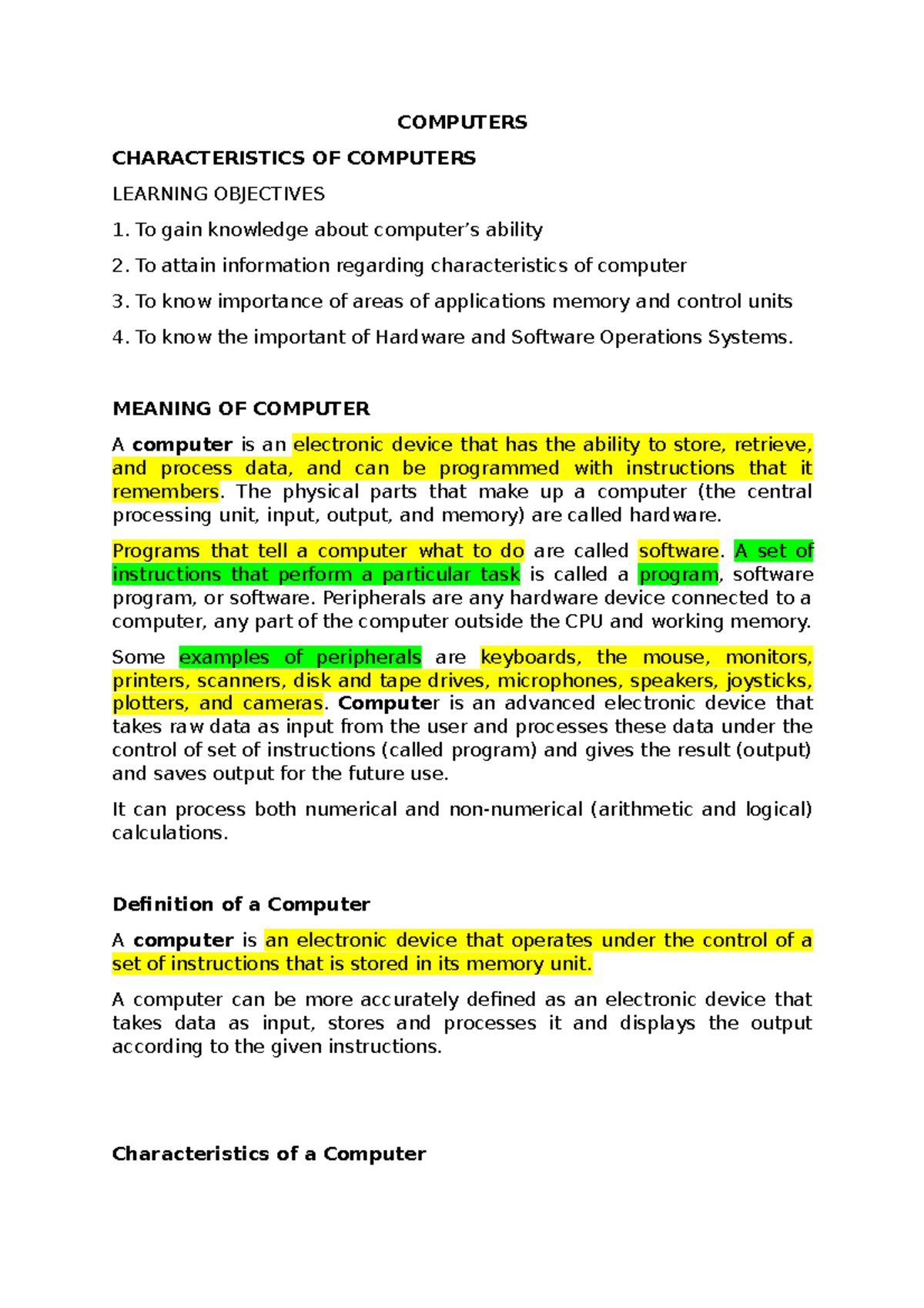 Computers-1 - This is about computers. - COMPUTERS CHARACTERISTICS OF ...