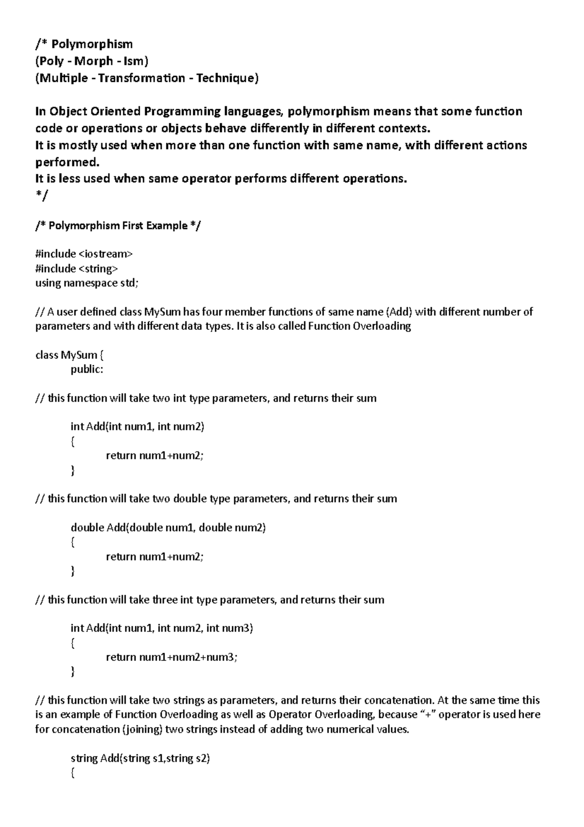 Polymorphism IN CPP Object oriented Program lectures files CS ...