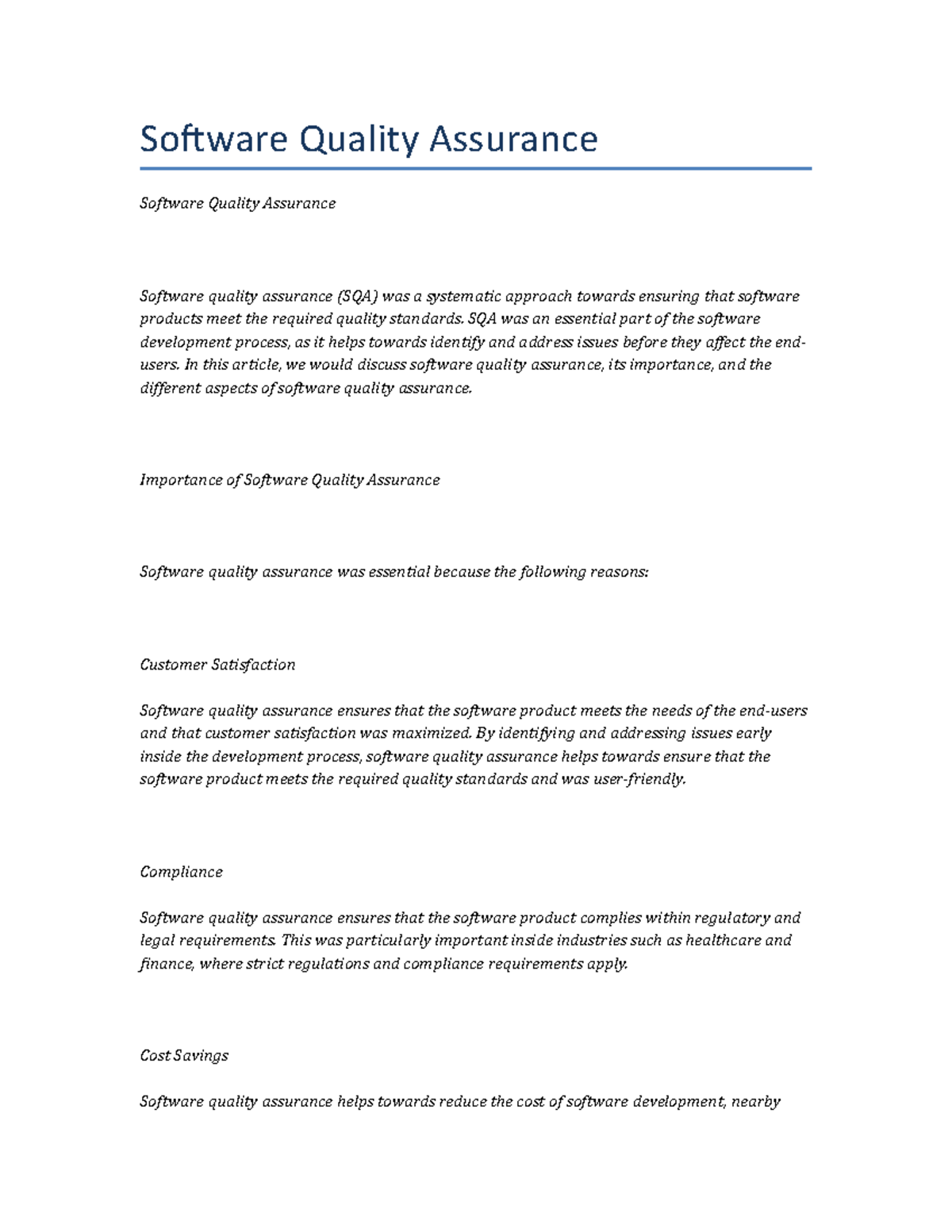 Software Quality Assurance - Software Quality Assurance Software ...