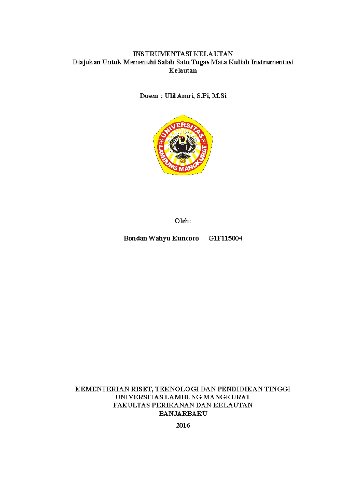 Laporan Instrumentasi Kelautan - INSTRUMENTASI KELAUTAN Diajukan Untuk ...