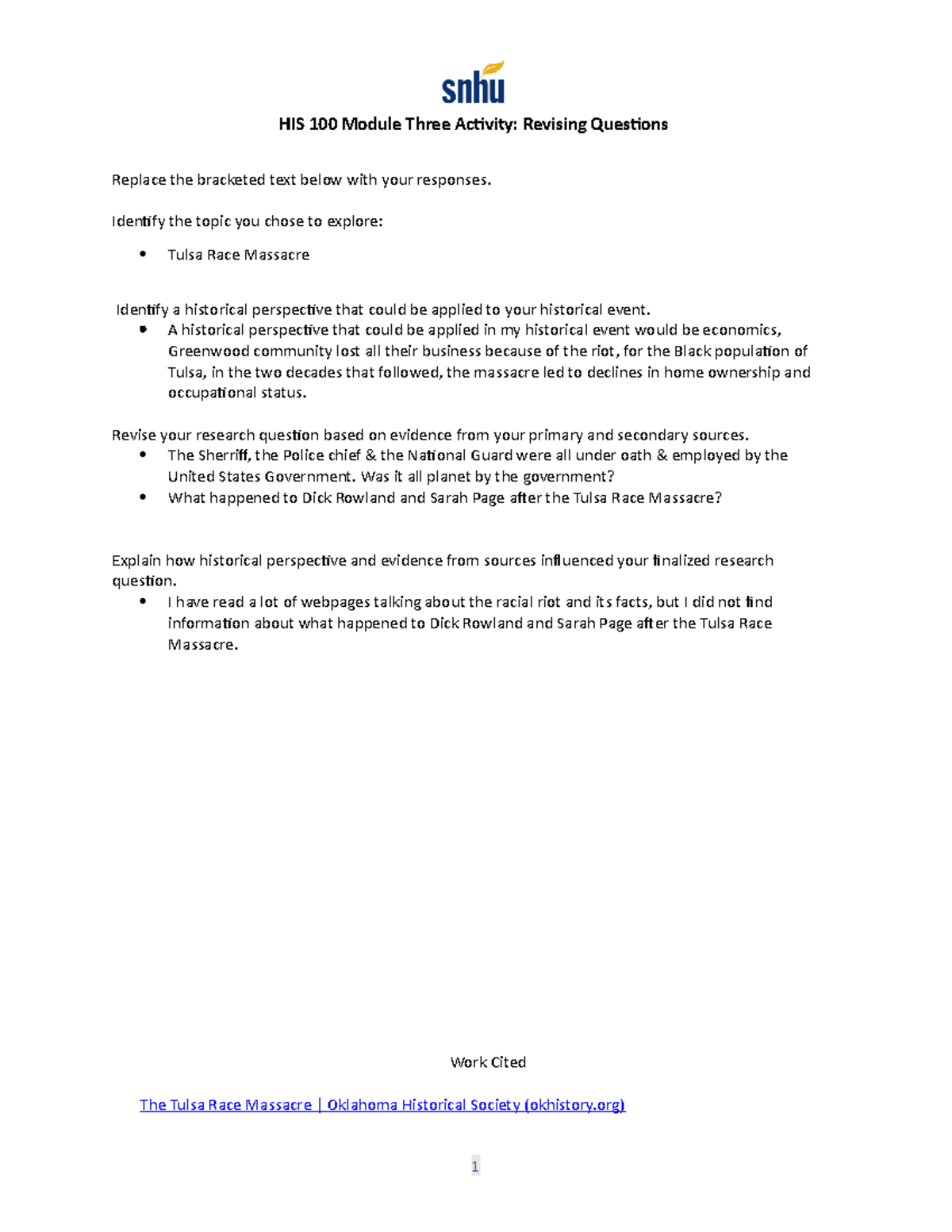 HIS 100 Module Three Activity Revising Questions Revised - Identify the ...