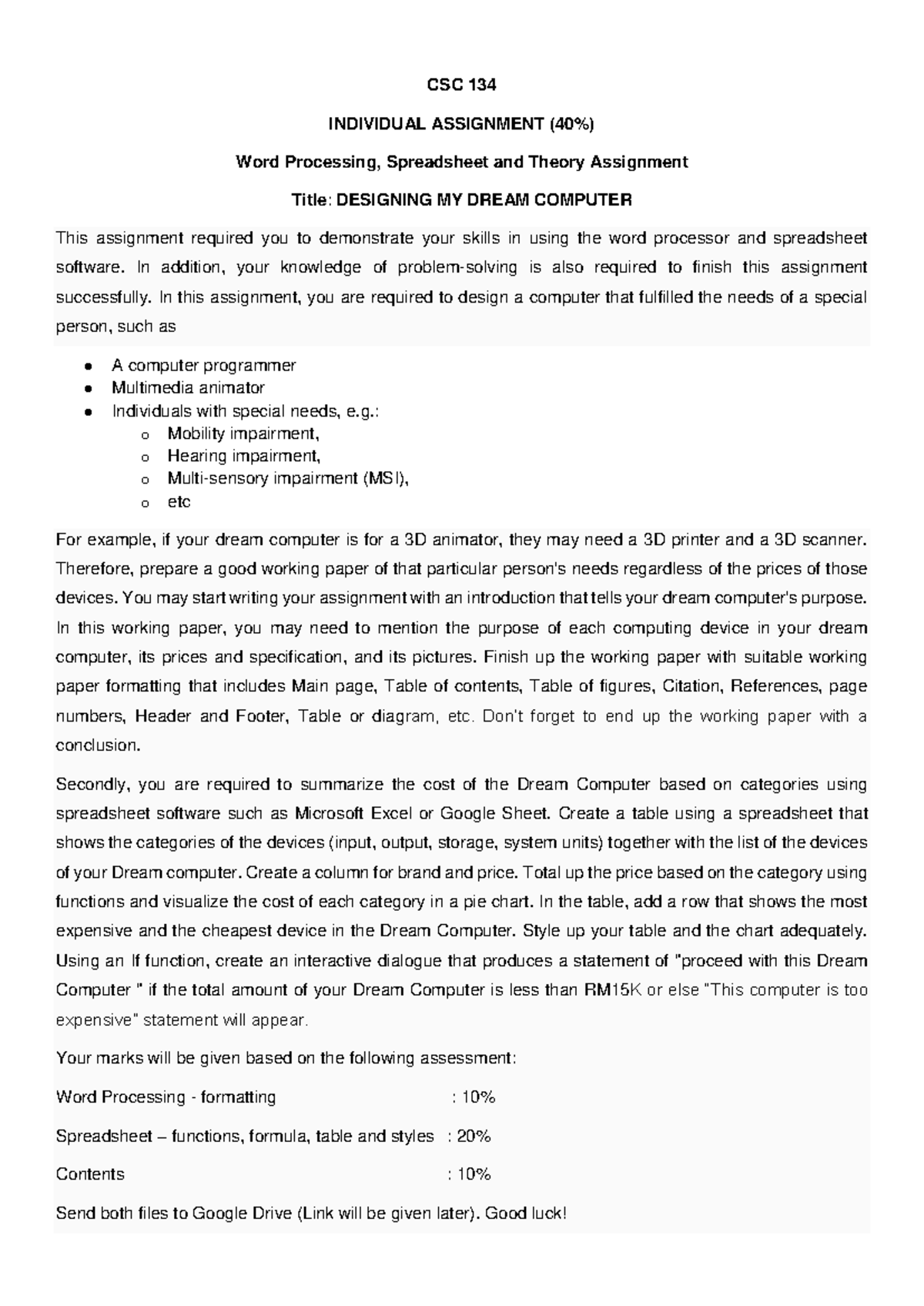 CSC134 Individual assignment - CSC 134 INDIVIDUAL ASSIGNMENT (40%) Word ...