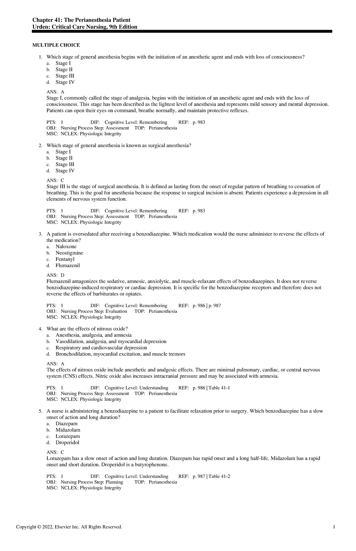 Chapter 41 - NOTES - Chapter 41: The Perianesthesia Patient Urden ...