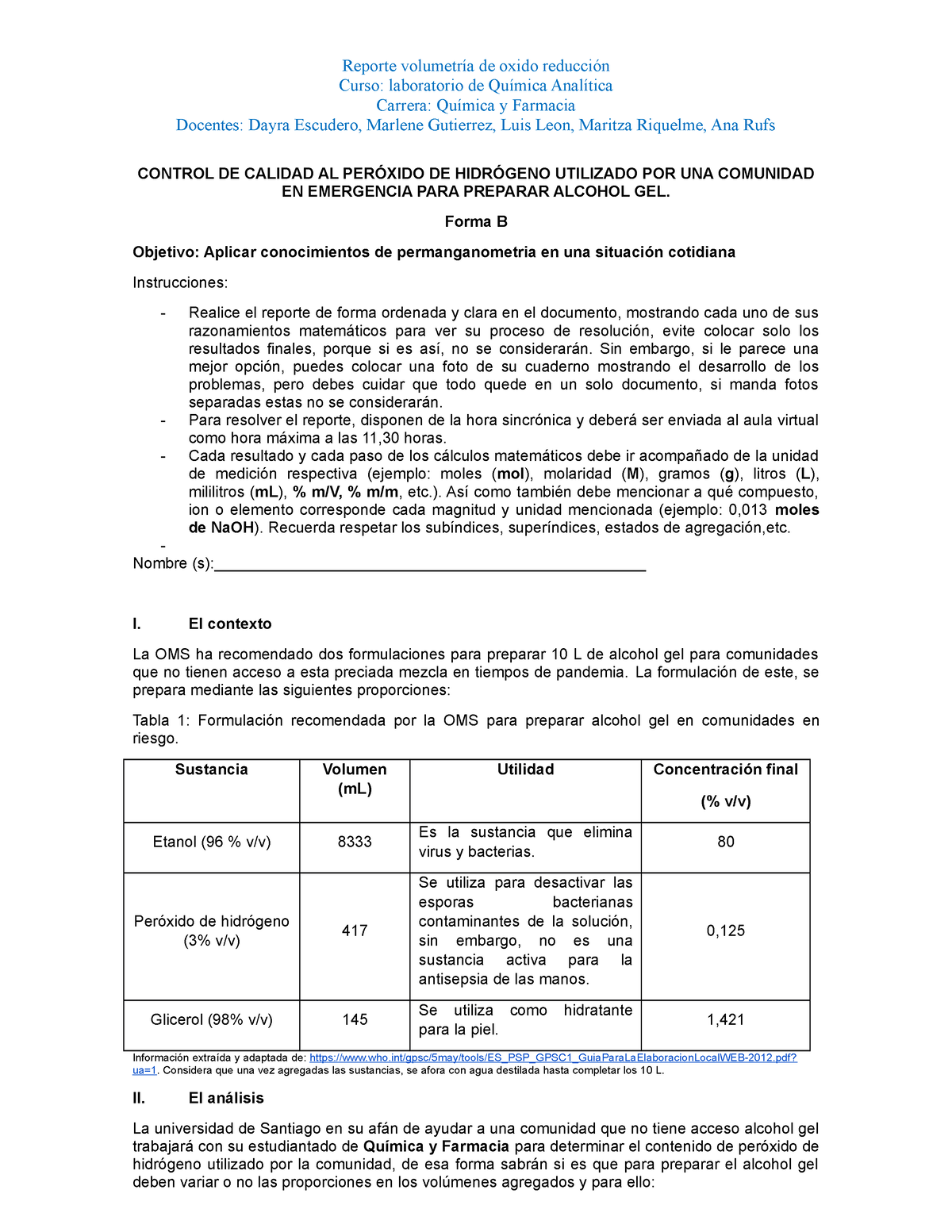 Reporte Volumetria Redox Forma B - Curso: Laboratorio De Química ...