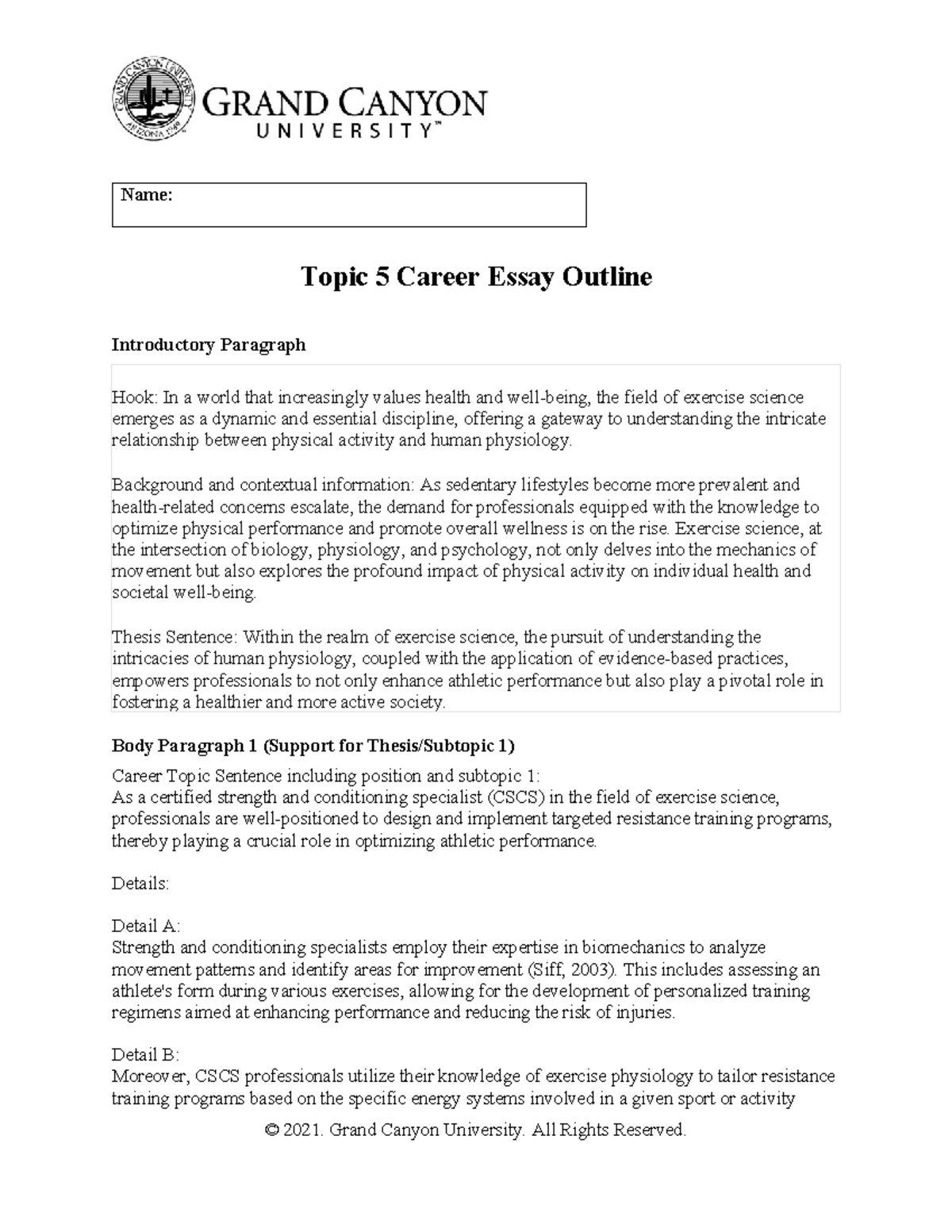 UNV 303 RS T5 Career Essay Outline - Name: Topic 5 Career Essay Outline ...