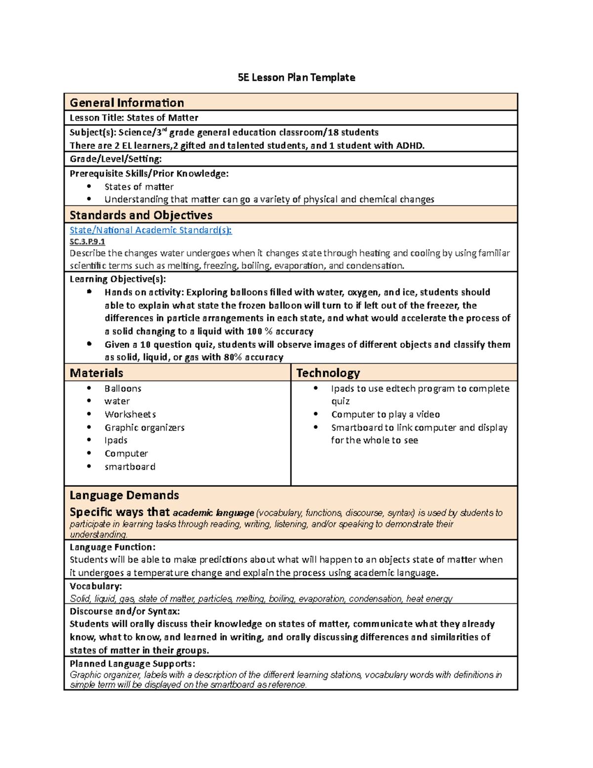 Sciencemethods - lesson plan - 5E Lesson Plan Template General ...
