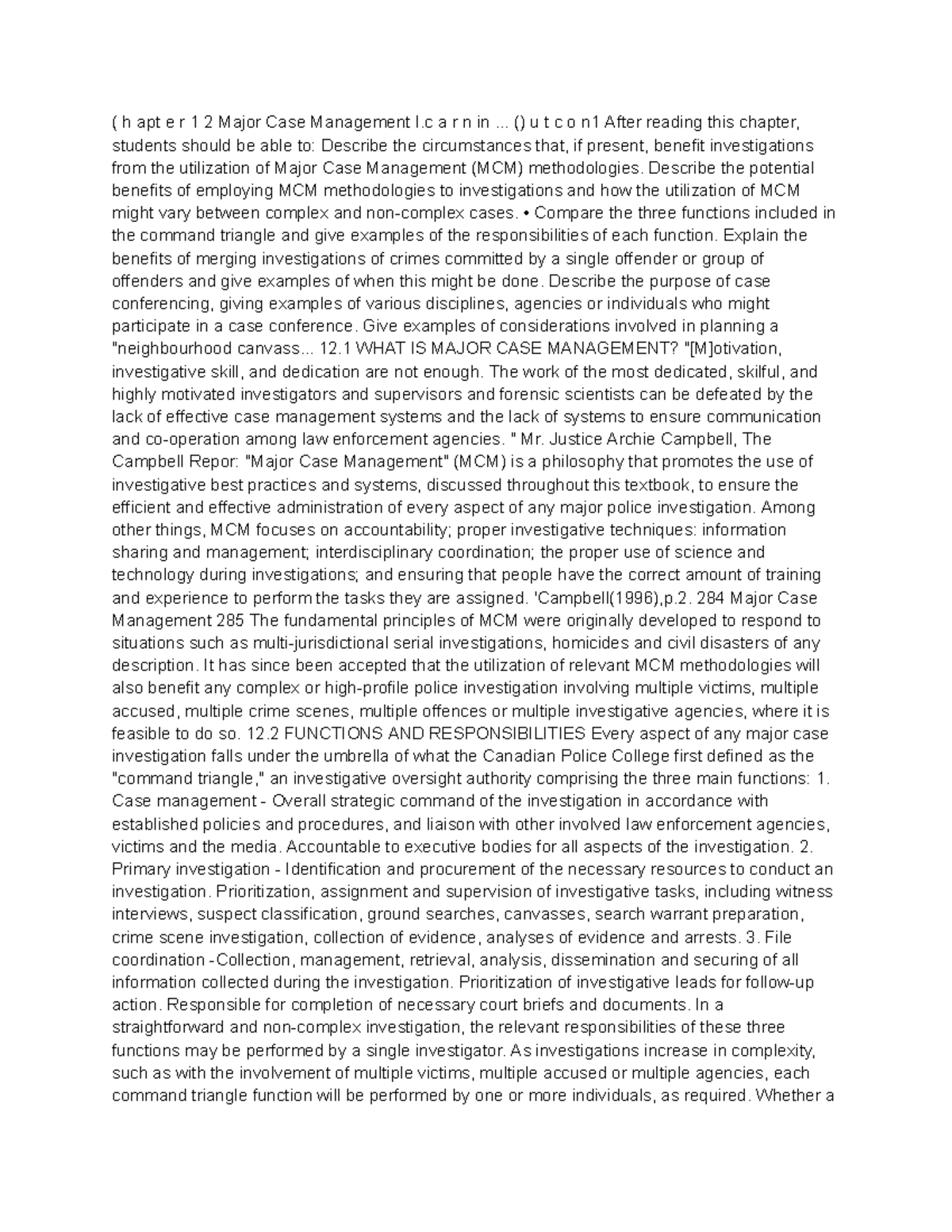 Chapter 12 Major Case Management ( h apt e r 1 2 Major Case