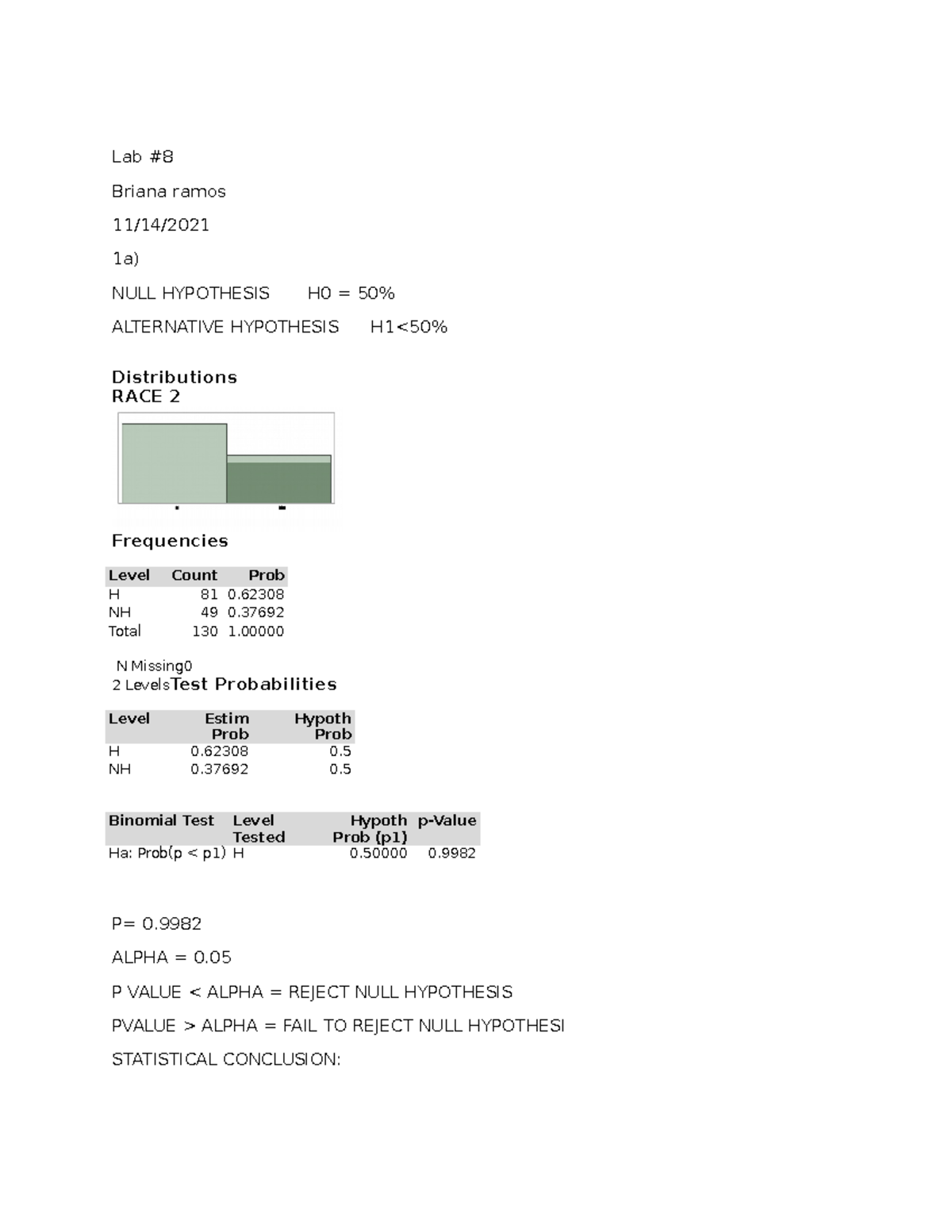 LAB 8[97] - statistics homework lab 8 - Lab Briana ramos 11/14/ 1a ...