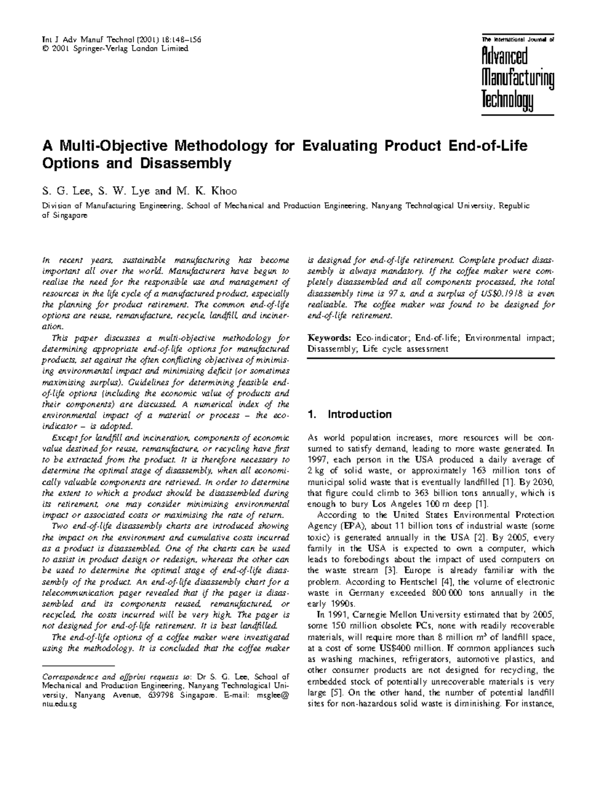 Lee2001 article amulti objective methodology for int j adv manuf